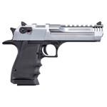 Magnum Research Magnum Research Desert Eagle L5 50 AE 7+1, 5" Stainless Steel w/Integral Muzzle Brake & Picatinny Rail, Barrel Brushed Chrome Serrated Carbon Steel Slide, Black Anodized Aluminum Frame w/Beavertail, Black Hogue Finger Grooved Grip, Ambidextrous S