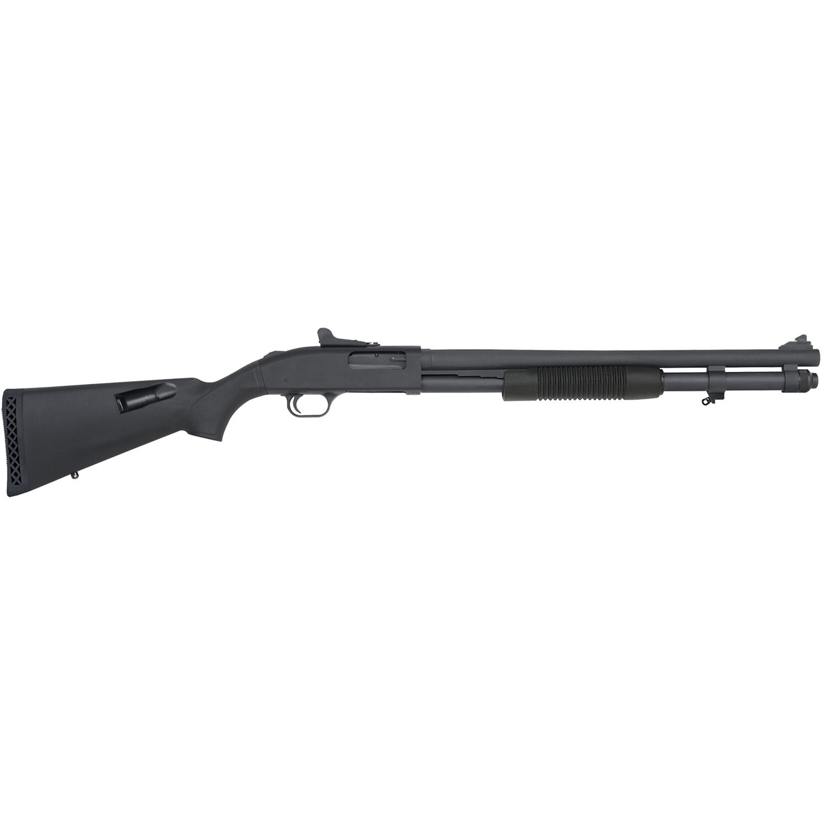 Mossberg Mossberg 590A1 Tactical 12 Gauge 8+1 3" 20" Heavy-Walled Barrel, Parkerized Finish, Drilled & Tapped Receiver, Mil-Spec Construction w/Metal Trigger Guard & Safety, Ghost Ring Rear Sight, Synthetic Stock w/Shell Storage (4)