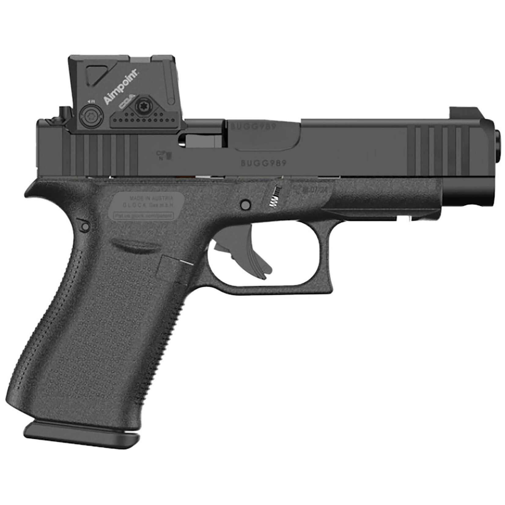 GLOCK Glock G48 Gen5 MOS Slim Compact Frame 9mm Luger 10+1 4.17" Black GMB Barrel, Black nDLC MOS Cut/Serrated Steel Slide, Black Polymer Frame w/Beavertail & Front Rail, Black Textured Polymer Grip, Aimpoint COA 3.5 MOA Red Dot, Right Hand