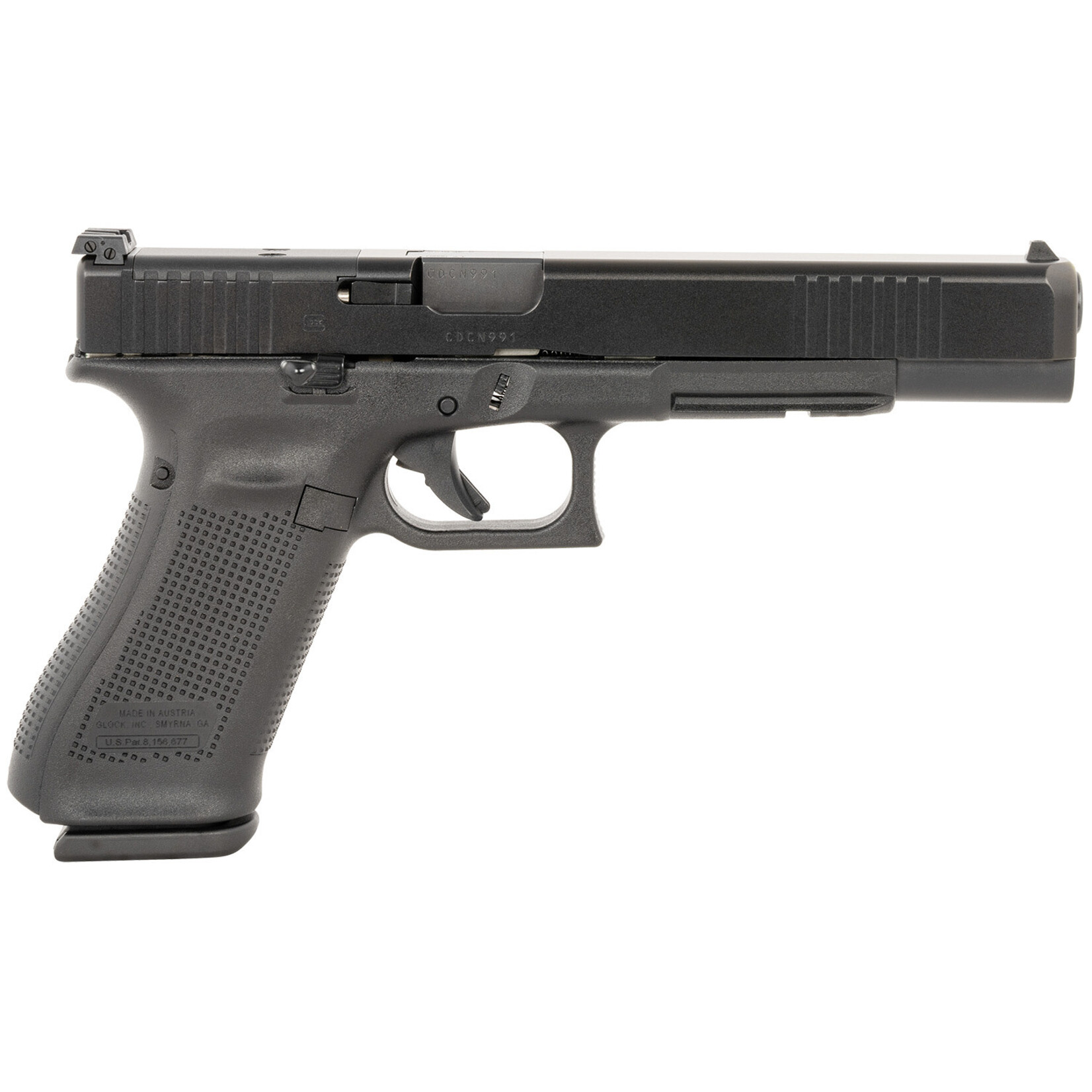 GLOCK Glock G17L Gen5 MOS Full Size Frame 9mm Luger 17+1 6.02" Black Long Barrel, Black Cerakote MOS Cut/Serrated Steel Slide, Black Polymer Frame w/Picatinny Rail, Black Textured Grip