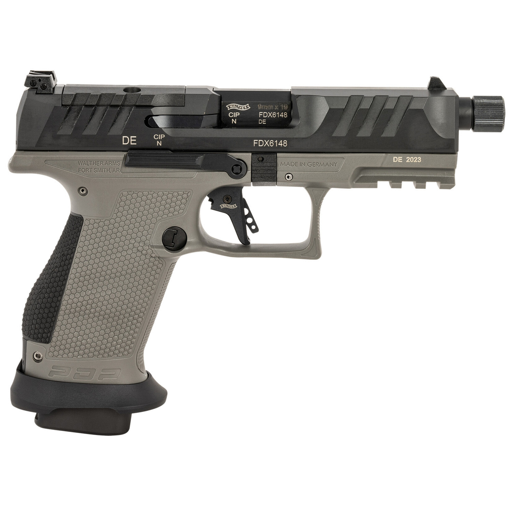 Walther Walther Arms PDP Pro SD Compact 9mm Luger 15+1 4.60" Black Steel Threaded Barrel, Black Optic Ready/Serrated Slide, Tungsten Gray Polymer Frame w/Picatinny Rail, Performance Duty Texture Grips, Ambidextrous