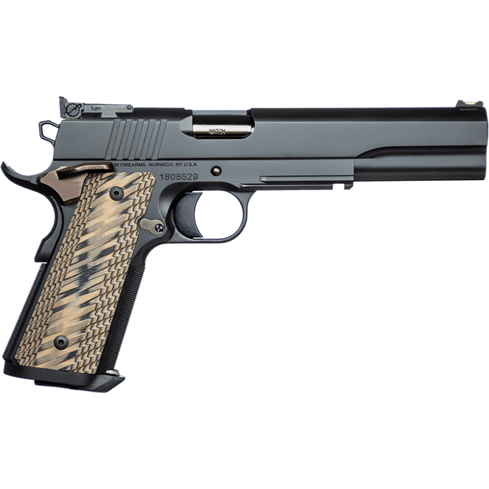 Dan Wesson Kodiak Full Size Frame 10mm Auto 8+1 6" Stainless Bull Barrel, Tri-Tone Matte Gray Optics Ready/Serrated Steel Slide, Black Duty Steel Frame w/Picatinny Rail, Black/Brown G10 Grip, Ambidextrous