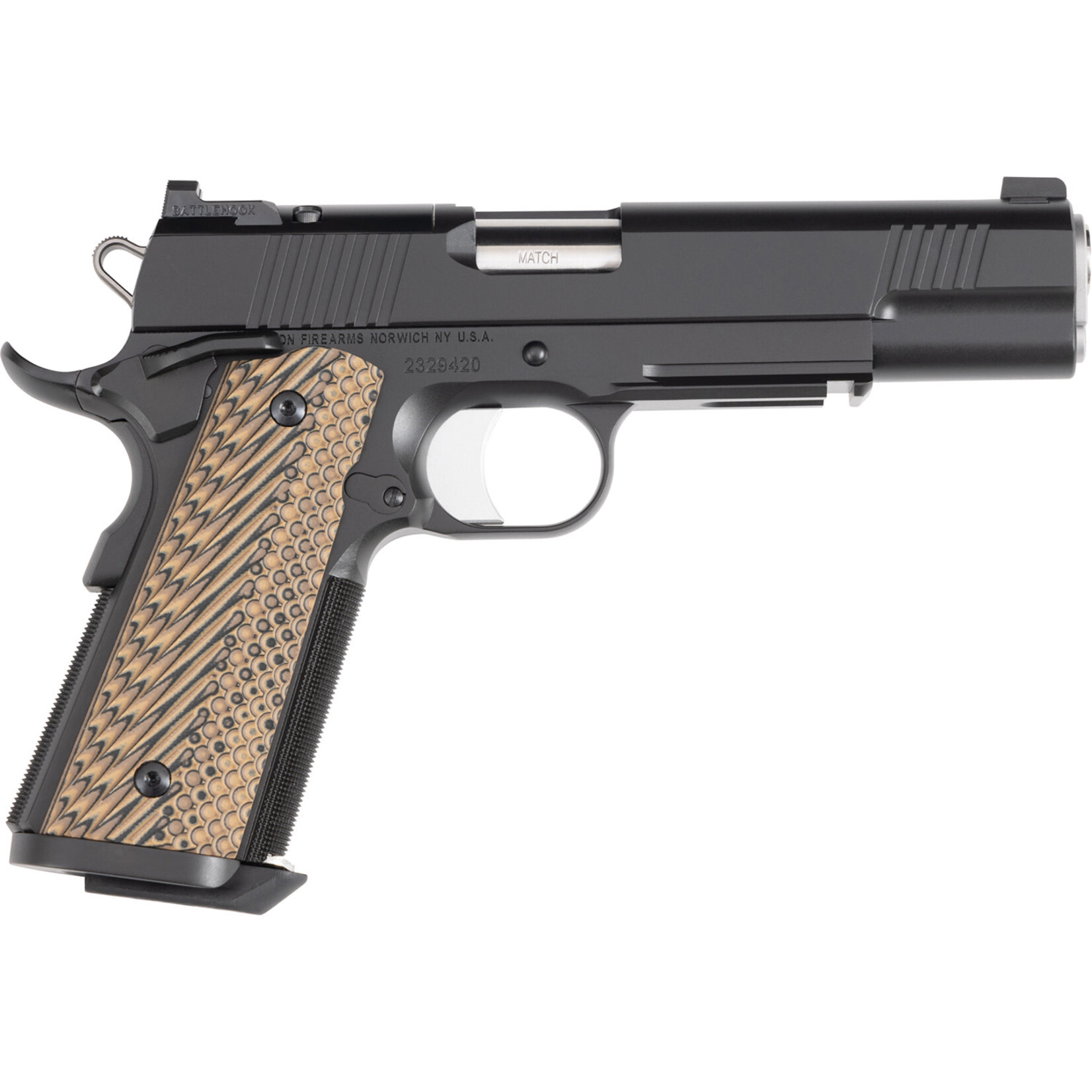 Dan Wesson Specialist Full Size Frame 10mm Auto 8+1 5" Stainless Match Grade Barrel, Black Duty Optics Ready/Serrated Steel Slide, Black Duty Steel Frame w/Picatinny Rail, Black/Brown G10 Grip