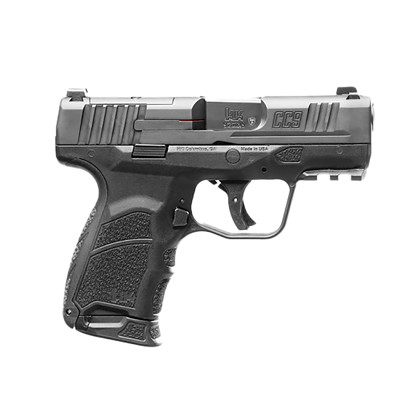 HK HK CC9 9mm Luger 10+1/12+1 3.32" Black Polygonal Rifled Barrel, Optic Ready/Serrated Steel Slide, Polymer Frame w/Picatinny Rail, Black Interchangeable Backstrap Grip