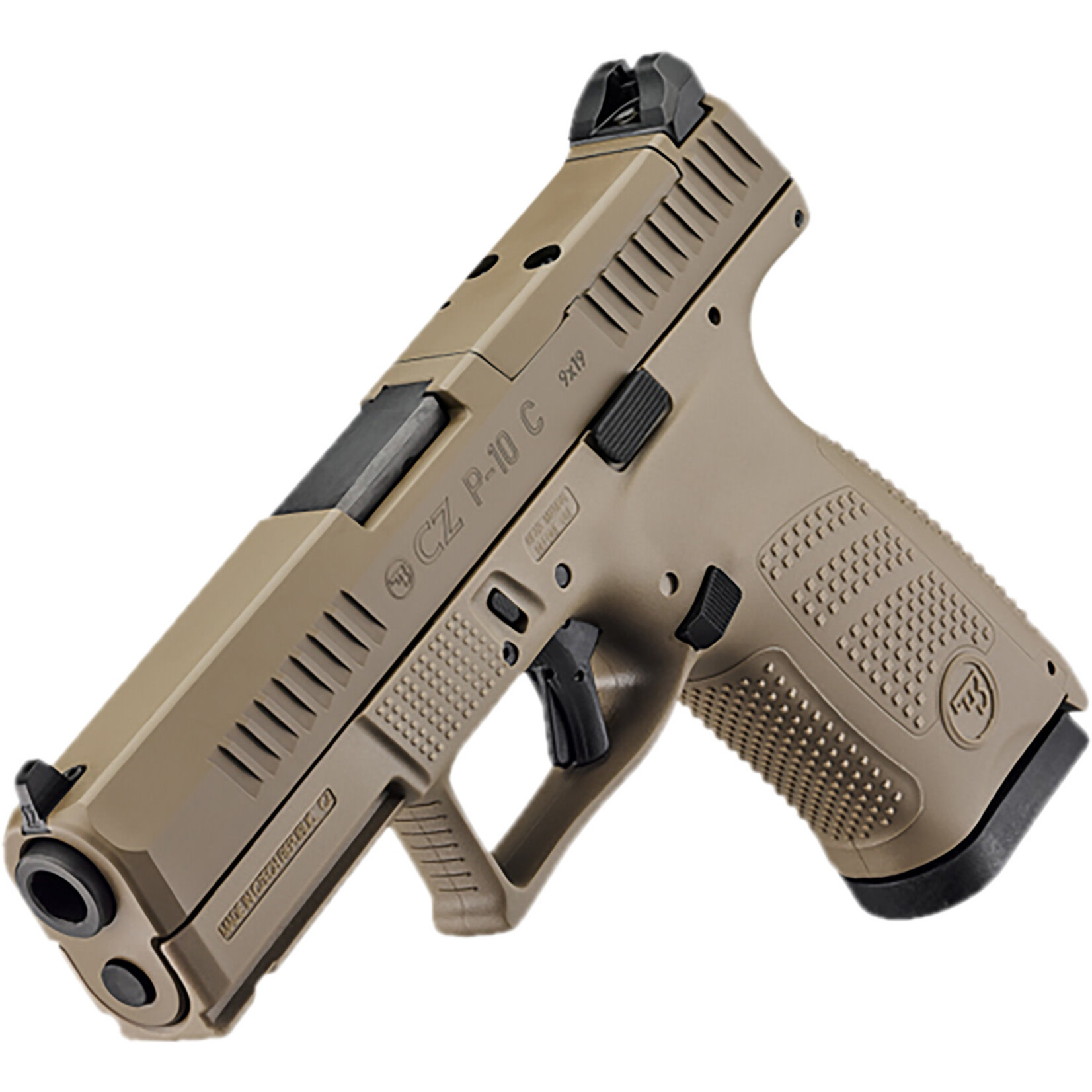 CZ CZ-USA P-10 C Compact Frame 9mm Luger 15+1 4.02" Black Stainless Steel Barrel, Black Nitride Serrated Steel Slide, Flat Dark Earth Polymer Frame w/Picatinny Rail, Interchangeable Backstrap Grip