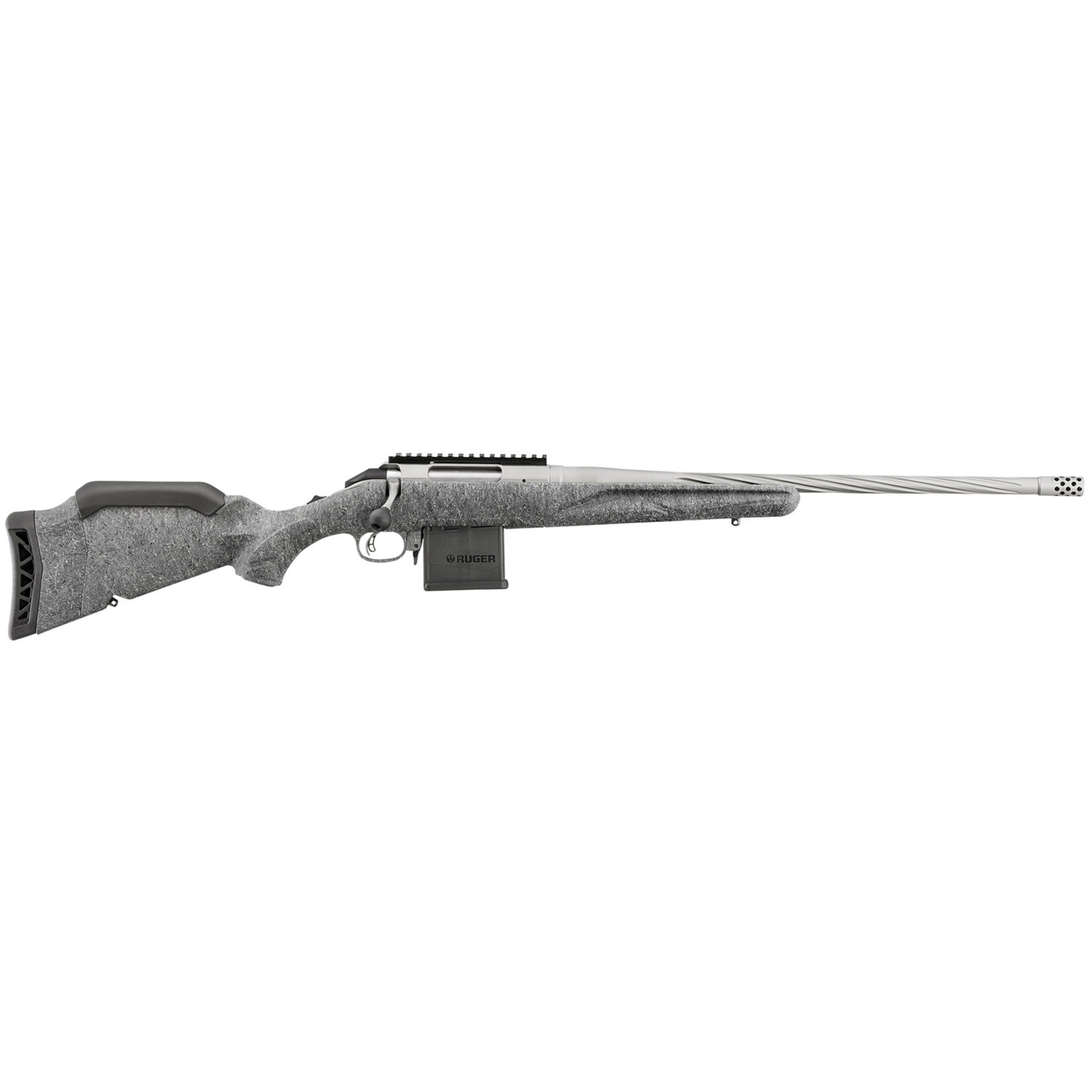 Ruger Ruger American Gen II 223 Rem 10+1, 20" Gun Metal Gray Cerakote Spiral Threaded Barrel, Gun Metal Gray Cerakote Receiver w/Picatinny Rail, Gray Splatter Adjustable Synthetic Stock