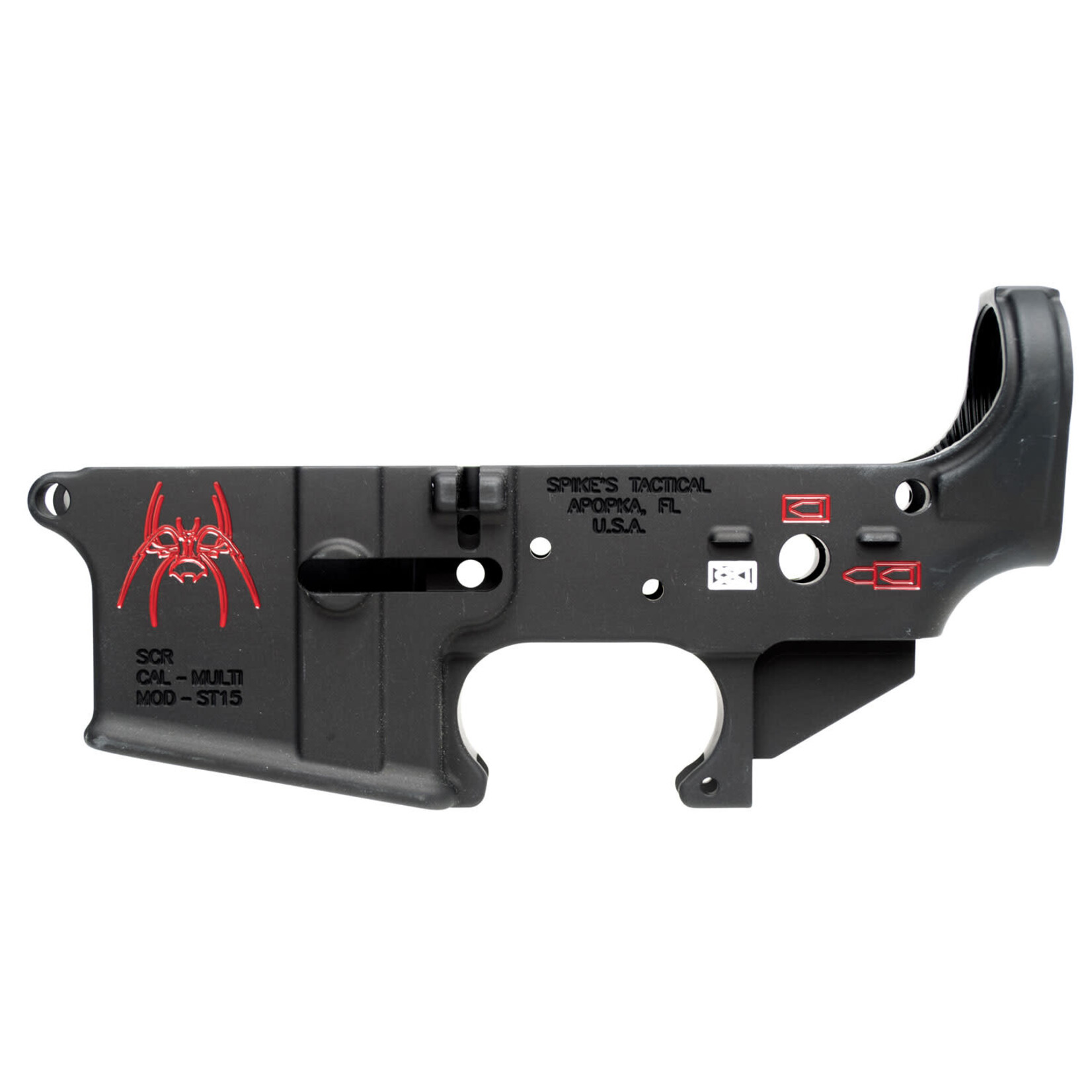 Spikes Tactical Spike's Tactical Lower Receiver Stripped w/Spider Logo - Color Filled Logo & Selectors