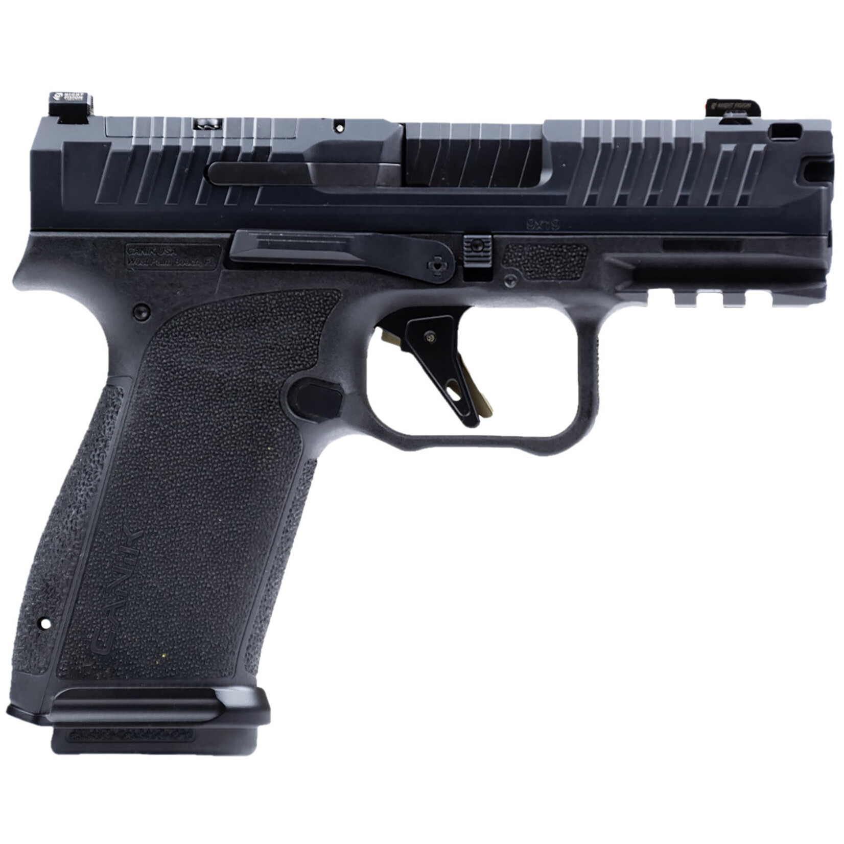 Canik Canik Mete MC9 Prime 9mm Luger 17+1 3.64" Black Nitride Compensated Barrel, Black Nitride Integrated Compensator/Optic Ready/Serrated Steel Slide, Black Polymer Frame w/Picatinny Rail