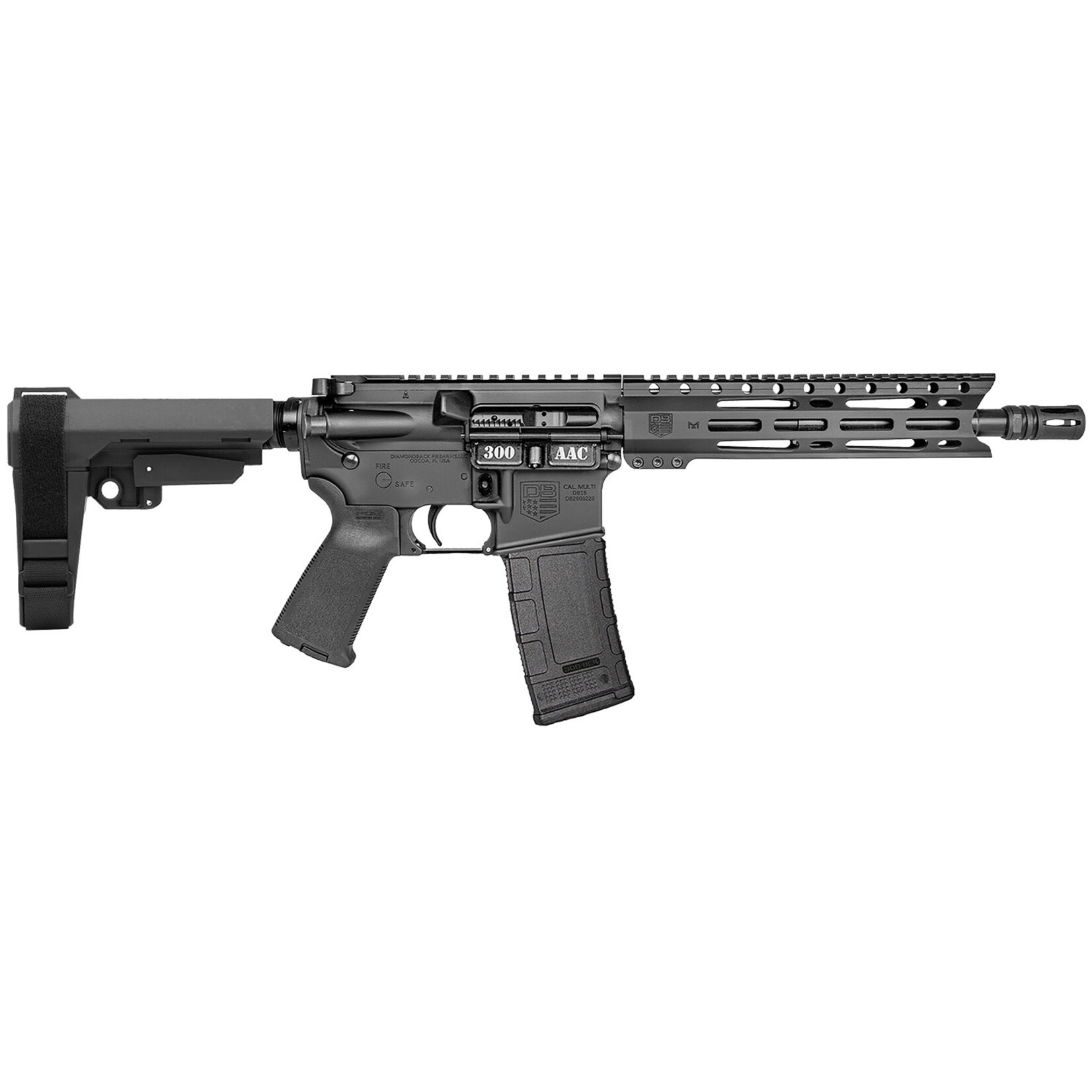 Diamondback Diamondback DB15 300 AAC Blackout 30+1 10" Black Nitride Heavy Threaded Barrel, Black Cerakote Picatinny Rail Aluminum Receiver, 9" M-LOK Handguard, SB Tactical Pistol Brace, Black Magpul MOE Grip