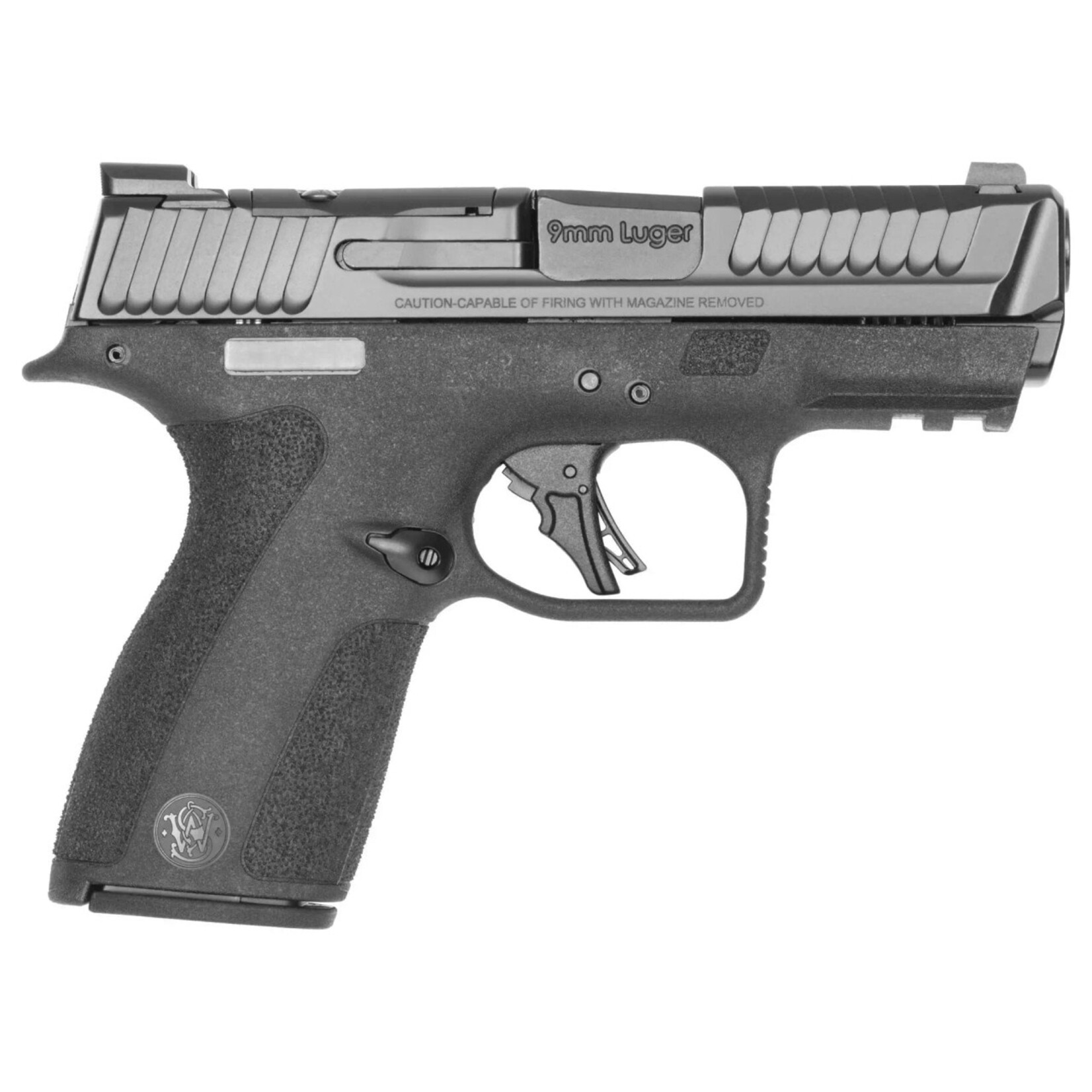 Smith & Wesson Smith & Wesson M&P Shield X Sub-Compact Frame 9mm Luger 15+1 3.60" Black Armornite Target Crown Barrel, Black Armornite Stainless Steel Optic Cut/Serrated Slide, Black Polymer Frame w/Picatinny Rail, Textured Grip, Manual Thumb Safety