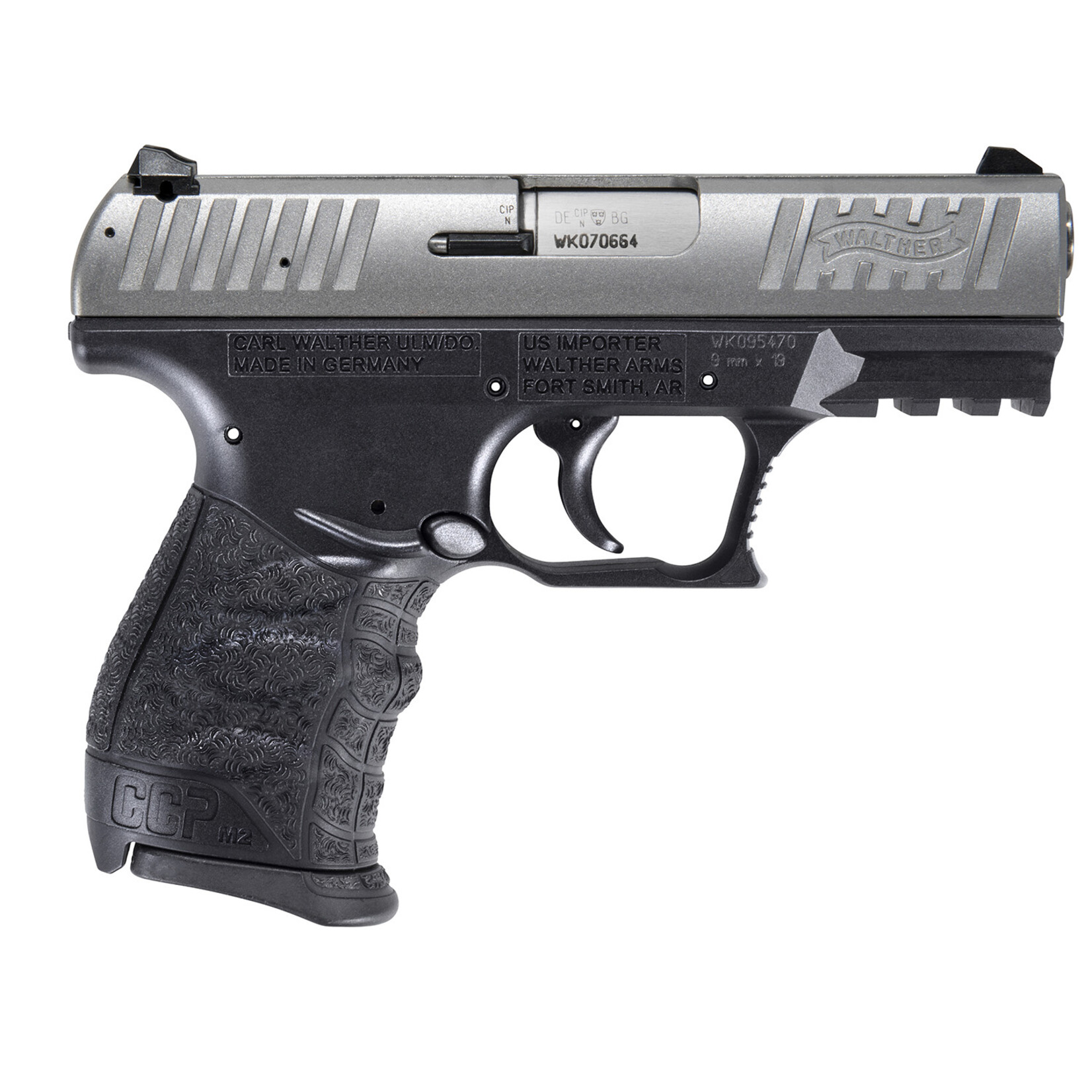 Walther Arms Walther Arms CCP M2+ Carry Frame 9mm Luger 8+1 3.54" Stainless Steel Barrel, Serrated Stainless Steel Slide, Black Polymer Frame w/Picatinny Rail, Black Finger Grooved Grip, Firing Pin/Manual Safety M2 +
