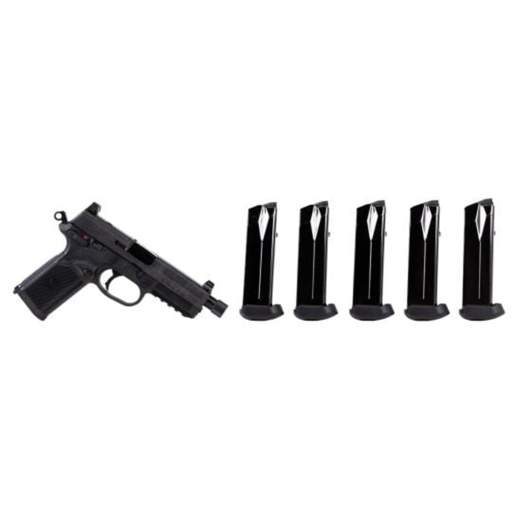 FN America FN FNX FNX-45T Tactical Bundle w/5 MAGS 45 ACP 15+1 5.30" Black Steel Threaded Barrel, Black Serrated Slide & Checkered Polymer Frame w/Picatinny Rail, Interchangeable Backstraps Grips Ambidextrous
