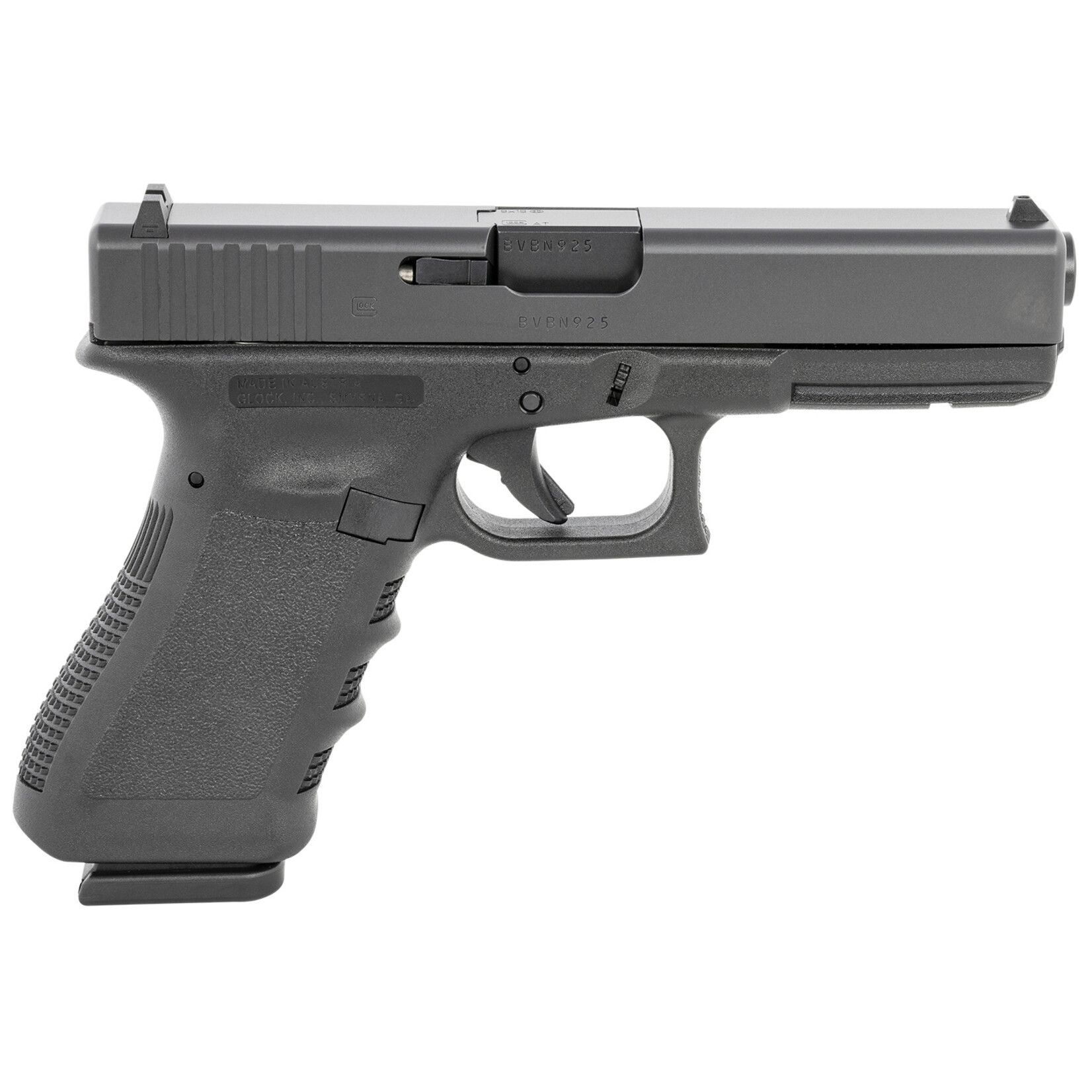 GLOCK Glock G17 Gen3 Full Size Frame 9mm Luger 17+1 4.49" Black Steel Barrel, Matte Black Serrated Steel Slide, Black Polymer Frame w/Picatinny Rail, Black Texture Finger Groove Grip