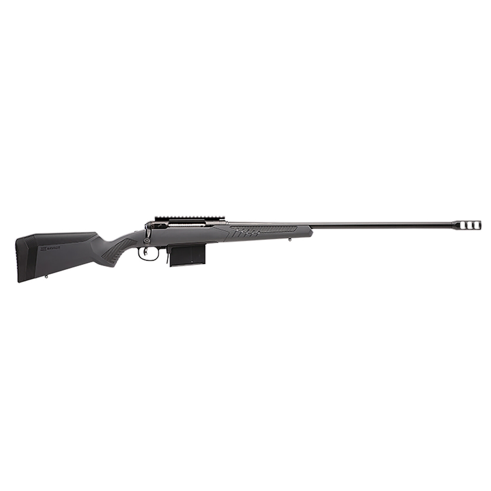 Savage Savage Arms 110 Long Range Hunter Full Size 338 Lapua Mag 5+1 26" Matte Black Threaded Barrel, Matte Black Drilled & Tapped Carbon Steel Receiver, Adj AccuStock Matte Gray Synthetic Stock, Right Hand