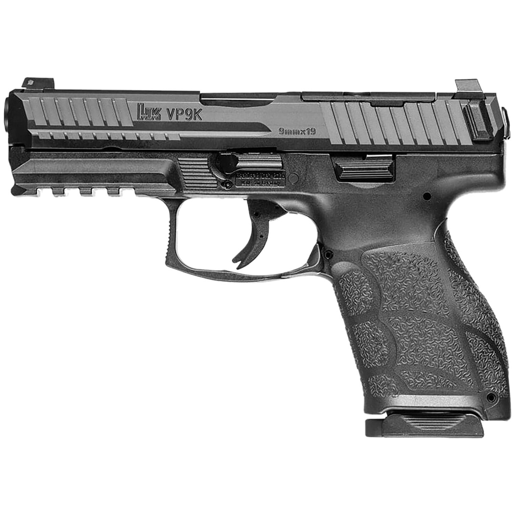 HK HK VP9A1 K Compact Frame 9mm Luger 15+1 4.09" Black Steel Barrel, Black Optic Ready/Serrated Steel Slide, Black Polymer Frame w/Picatinny Rail, Black Polymer Grip, Ambidextrous