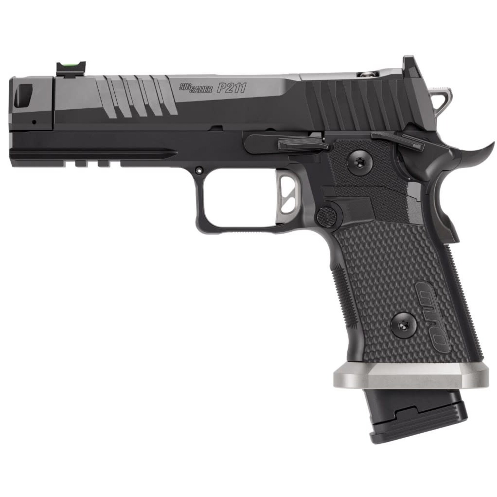 SIG SAUER Sig Sauer P211 GTO Full Size 9mm Luger 23+1 4.40" Black Bull Barrel w/MACH3D Compensator, Black Nitron Stainless Steel Optic Ready/Serrated Slide, Black Nitron Stainless Steel Frame w/Picatinny Rail, G10 Grip Panels Grip