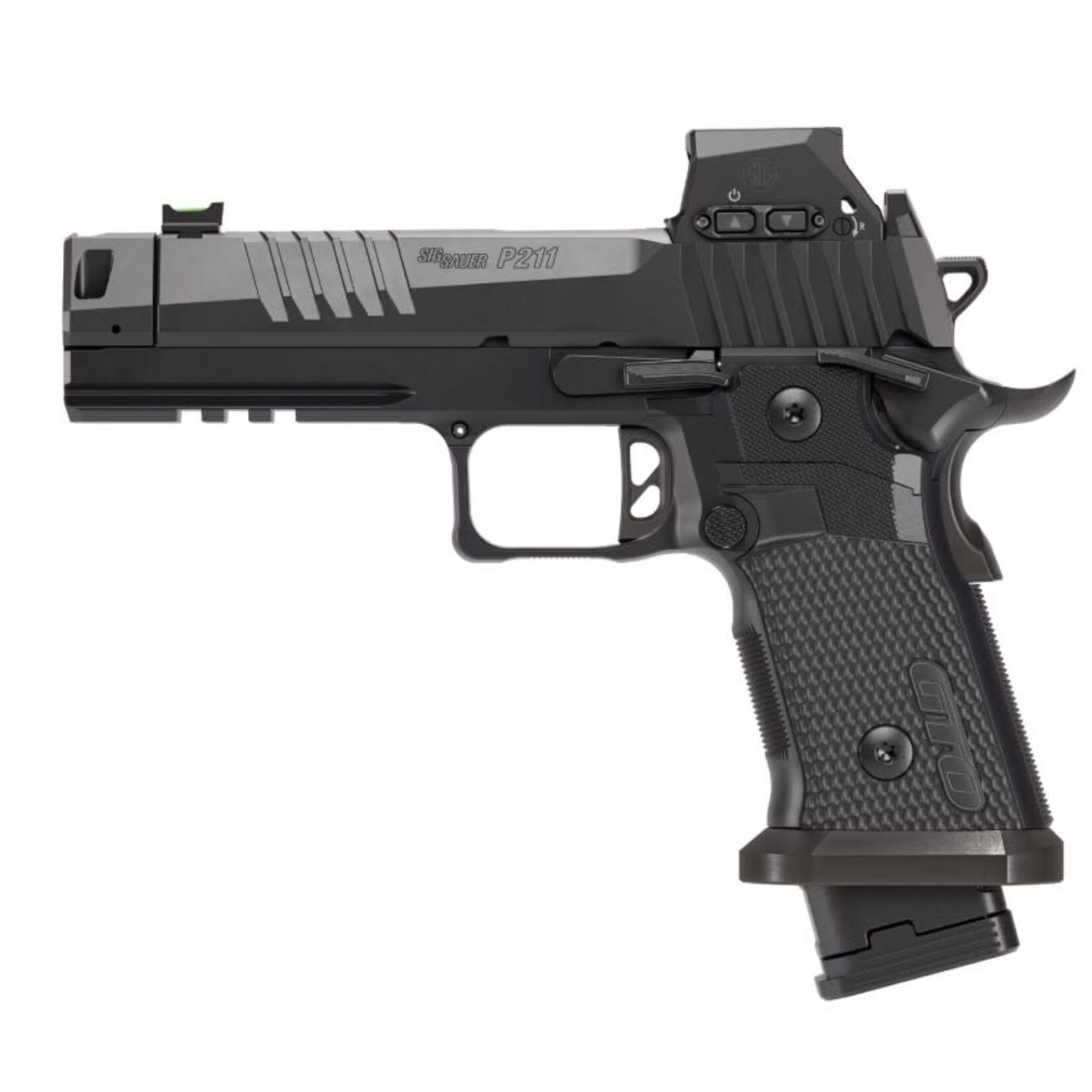 SIG SAUER Sig Sauer P211 GTO w/Optic Full Size 9mm Luger 23+1 4.40" Black Bull Barrel w/MACH3D Compensator, Black Nitron Stainless Steel Optic Ready/Serrated Slide, Black Nitron Stainless Steel Frame w/Picatinny Rail, G10 Grip Panels Grip, ROMEOX Pro