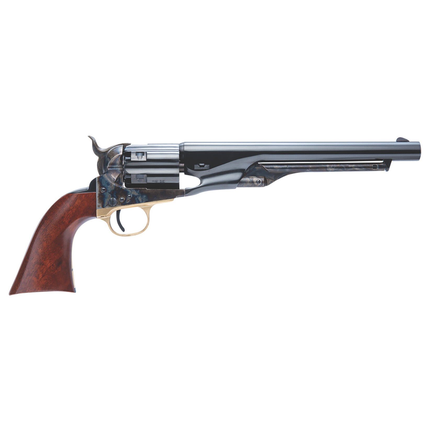 Cimarron Firearms Cimarron 1860 Army .44 Cal 6 Shot, 8" Blued Round Steel Barrel, Blued Engraved/Fluted Cylinder, Color Case Hardened Steel Frame, Smooth Walnut Grip, Exposed Hammer