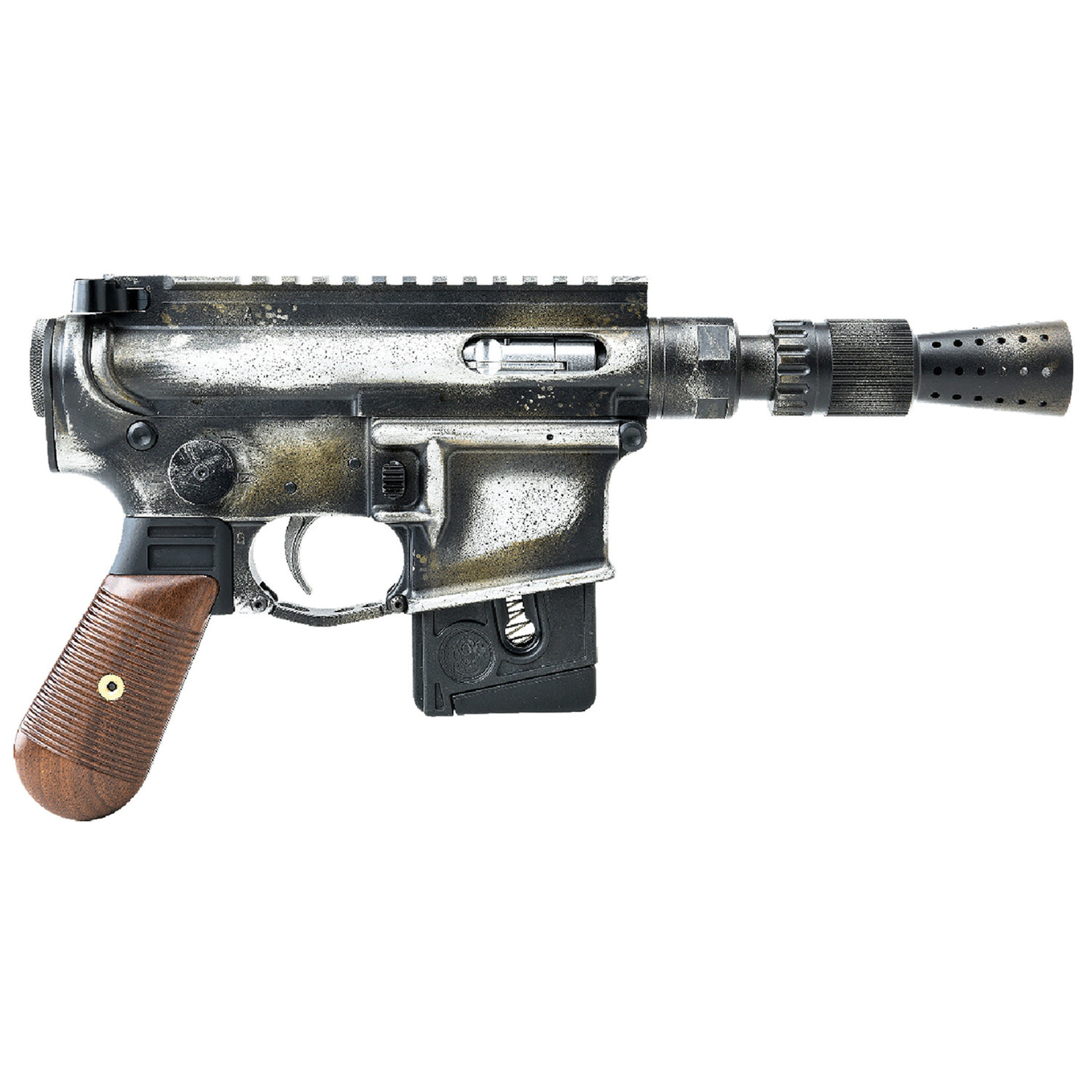 Battle Arms Development Solo Blaster 22 LR 10+1 5.38" Silver Optic Ready Slide, 3-Tone Battle Worn Frame, Wood Grip, Custom Muzzle Device