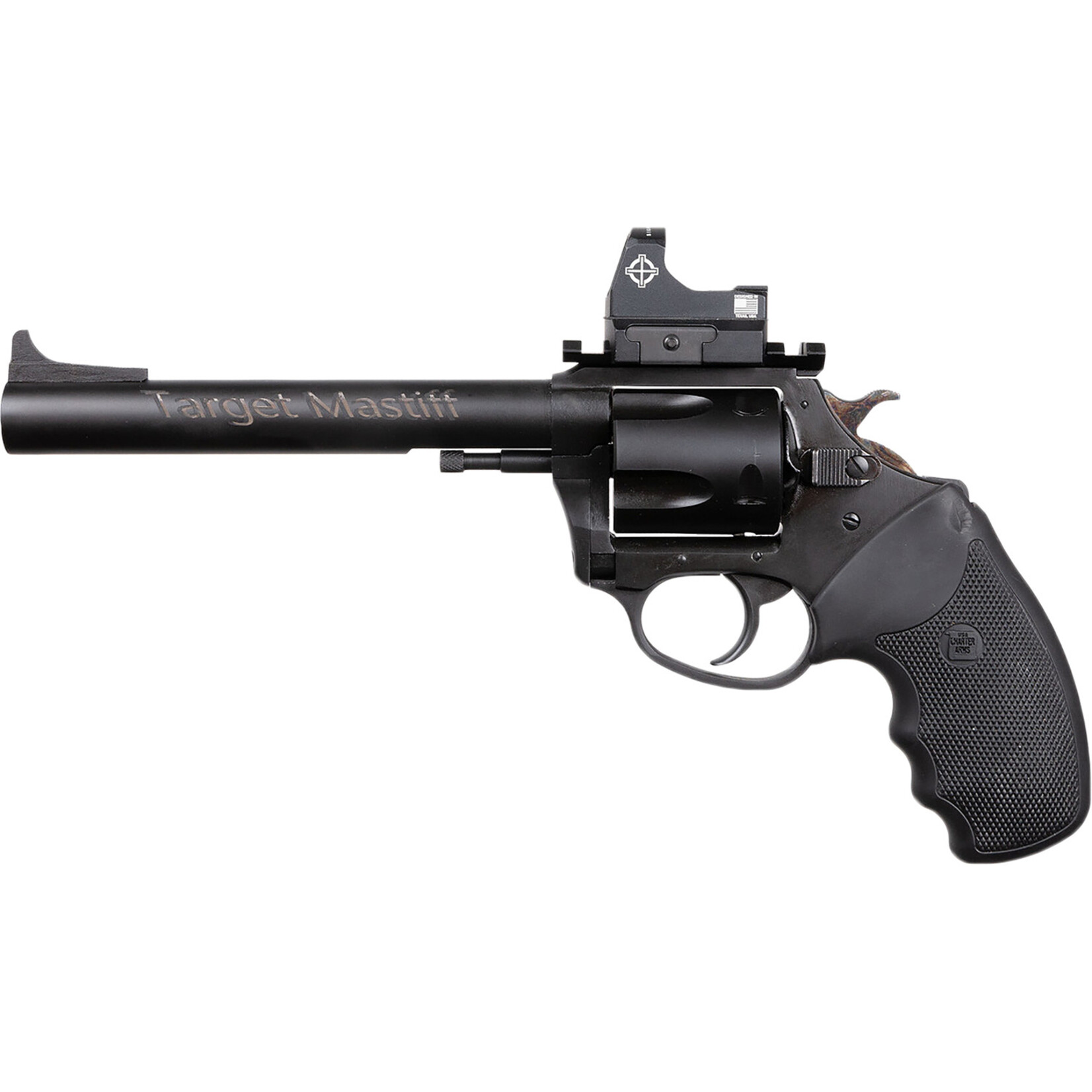 Charter Arms Charter Arms Mastiff Target Large Frame 44 Special 5 Shot, 6" Black Nitride Stainless Steel Barrel, Cylinder & Frame, Black Rubber Grip, Sightmark Micro Optic, Exposed Hammer