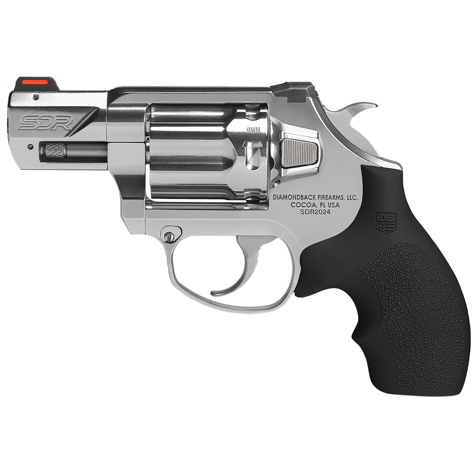 Diamondback Diamondback SDR Small 9mm Luger +P 6 Shot 2" Polished Stainless Steel Barrel & Frame, Stainless Steel Cylinder, Black Hogue Rubber Grip, Exposed Hammer