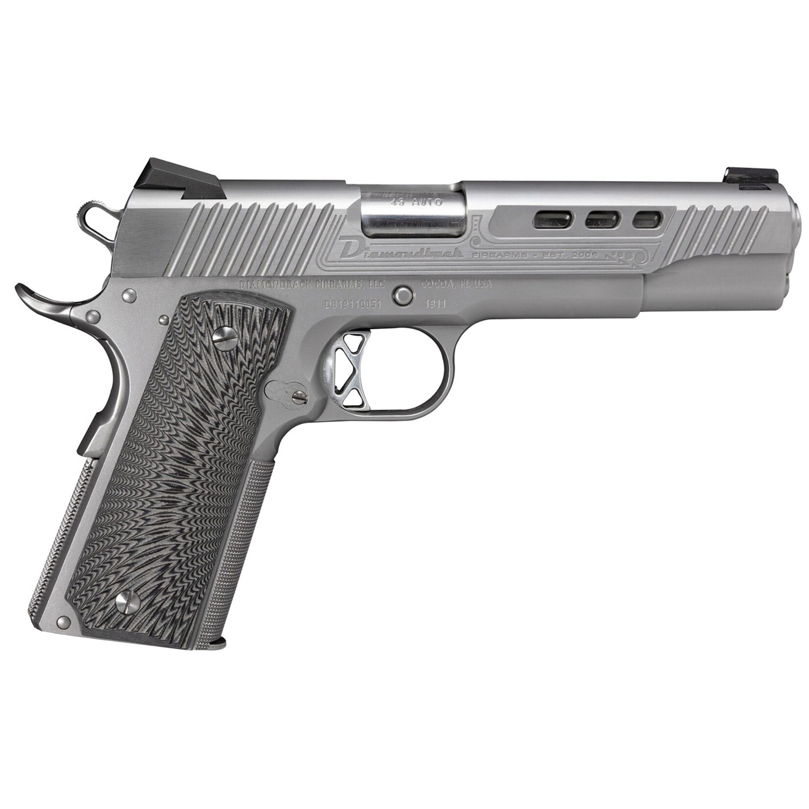 Diamondback Diamondback 1911 Limited Edition 45 ACP 8+1 5" Stainless Match Grade Barrel, Ported/Serrated Stainless Steel Slide & Frame w/Beavertail, Black G10 Grip