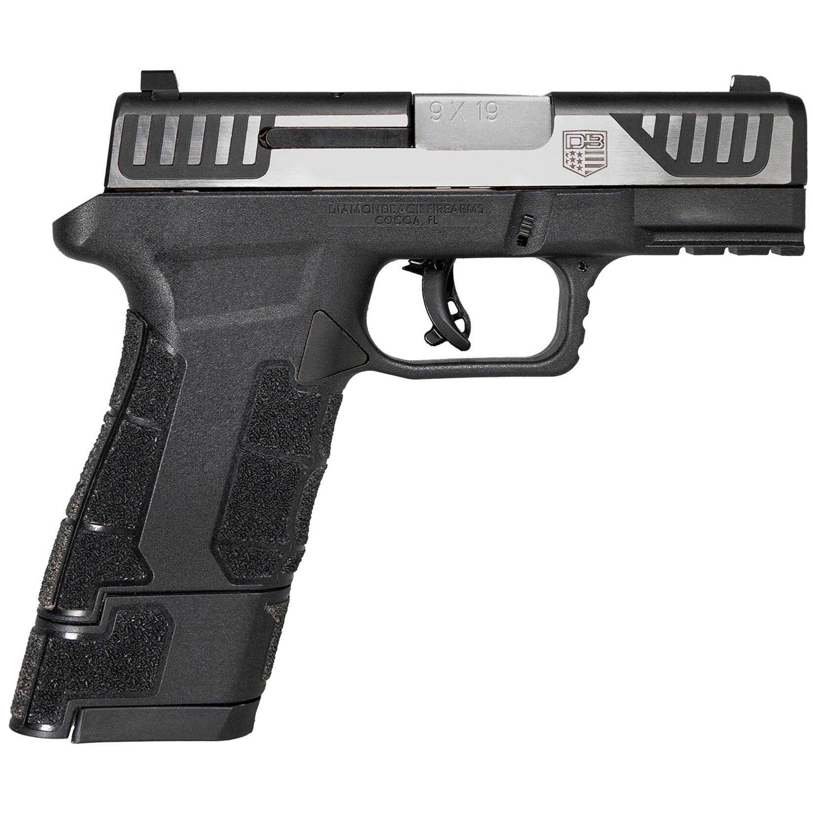 Diamondback Diamondback AM2 Sub-Compact Frame 9mm Luger 17+1, 3.50" Stainless Steel Barrel, Serrated Stainless Steel Slide, Black Polymer Frame w/Picatinny Rail & Polymer Grip