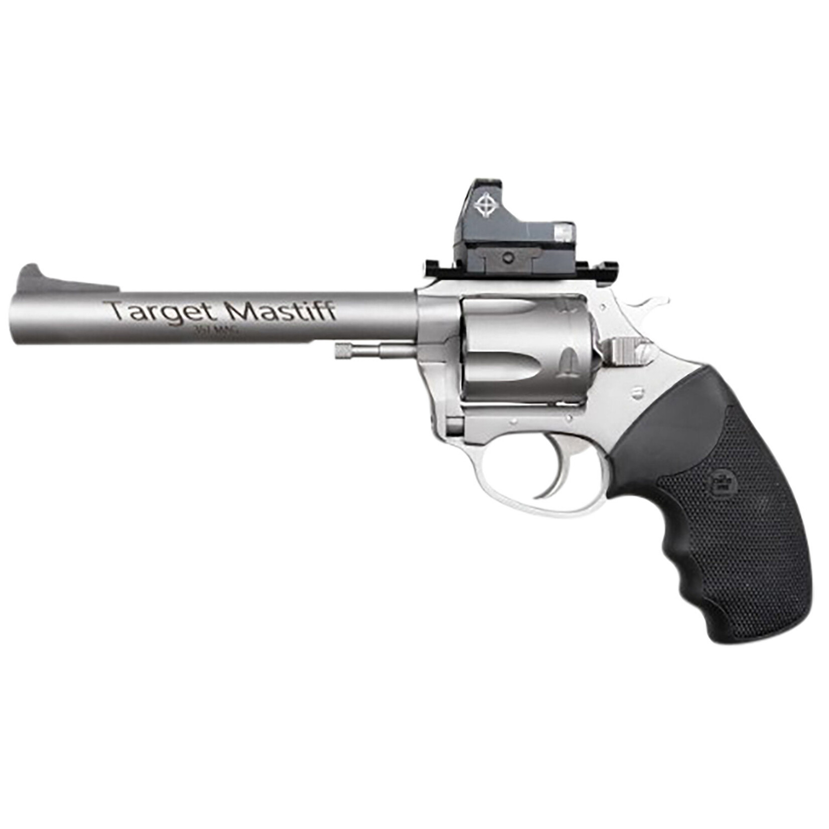 Charter Arms Charter Arms Mastiff Target Large Frame 9mm Luger 5rd, 6" Stainless Steel Barrel, Cylinder & Frame, Sightmark Micro Optic, Picatinny Rail, Black Rubber Grip, Exposed Hammer