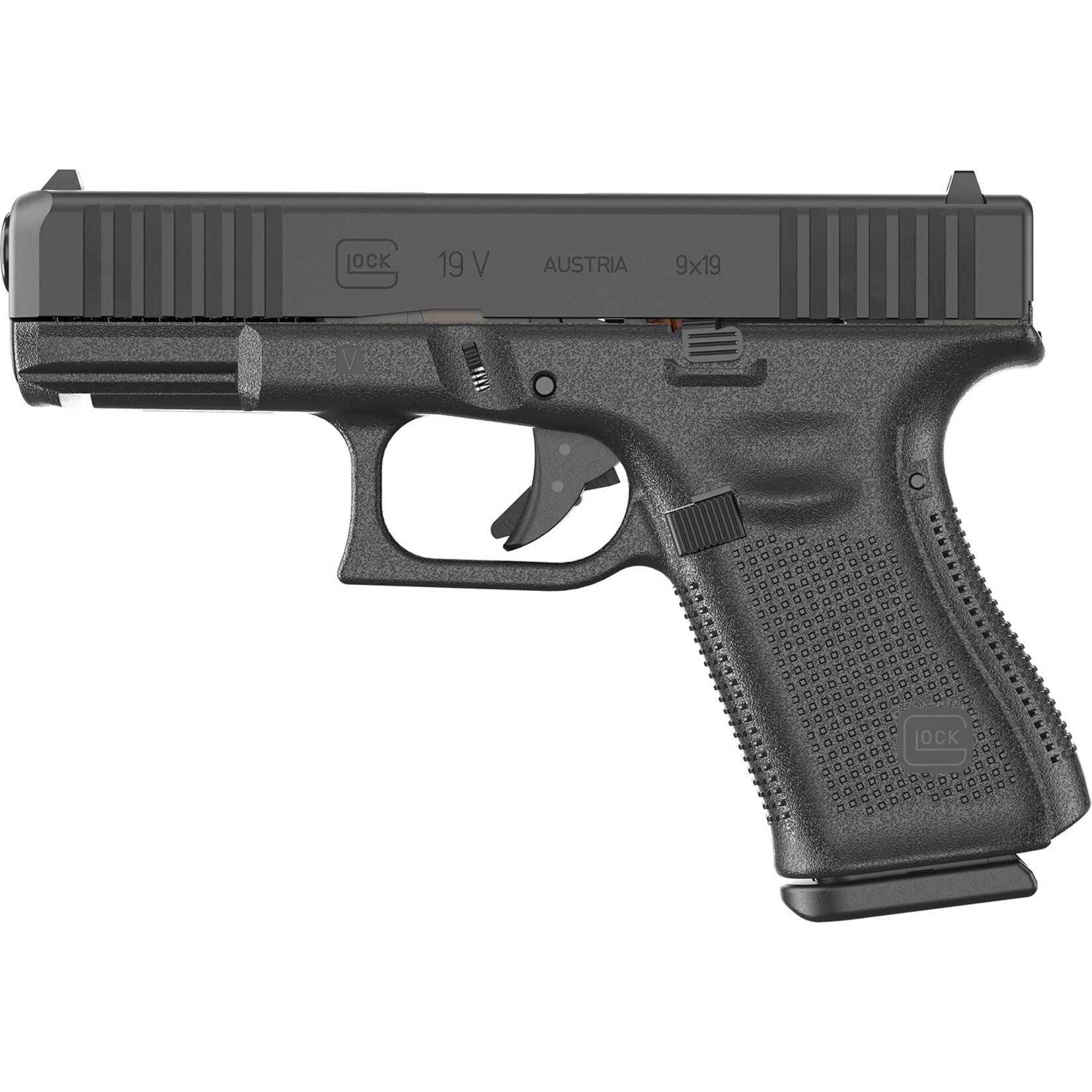 GLOCK Glock G19 V Compact 9mm Luger 15+1 4.02" Black Barrel & Steel Serrated Slide, Black Polymer Frame w/Accessory Rail, Interchangeable Backstrap
