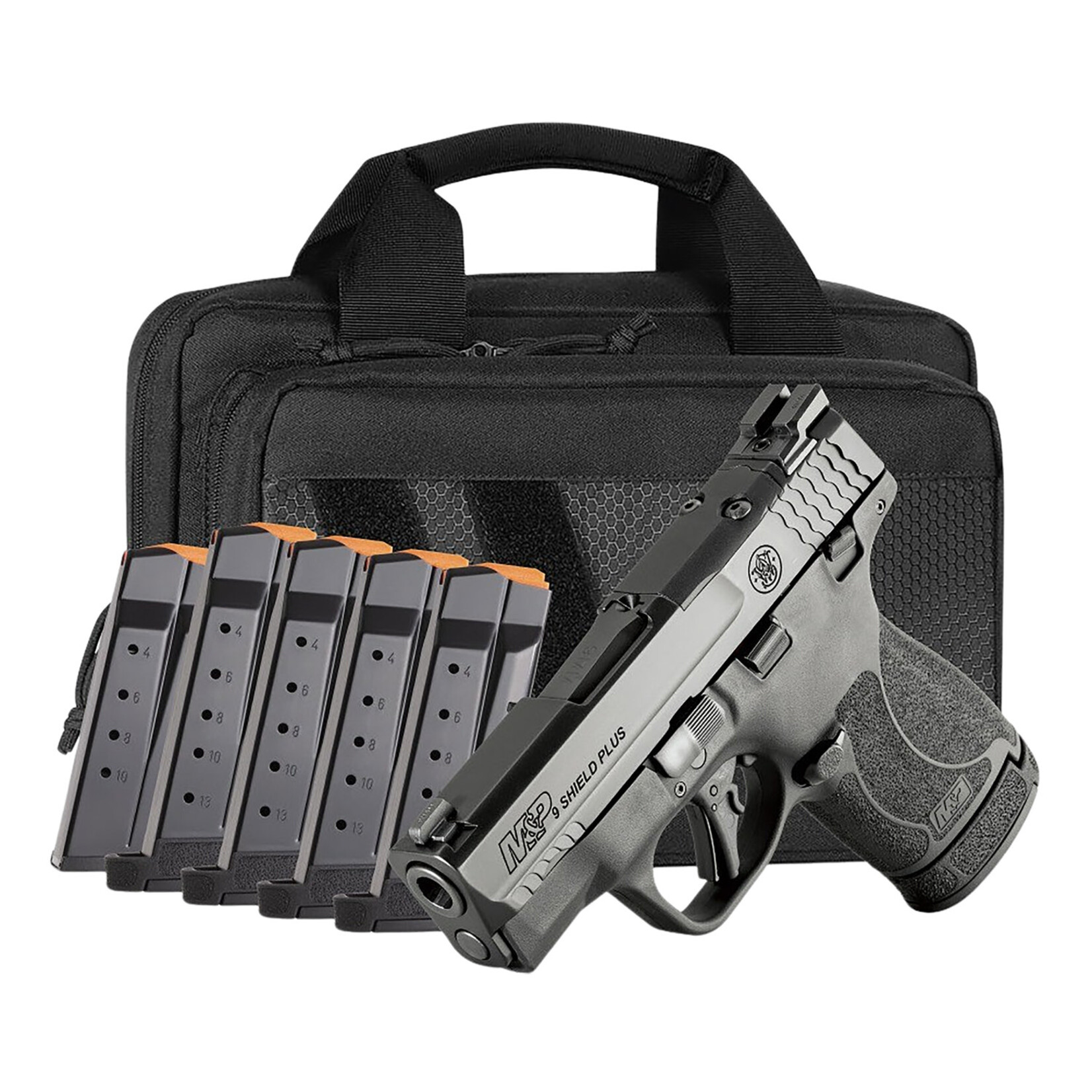 Smith & Wesson Smith & Wesson M&P Shield Plus Bundle Micro-Compact 9mm Luger 13+1, 3.10" Black Armornite Steel Barrel & Optic Cut/Serrated Stainless Steel Slide, Matte Black Polymer Frame, Thumb Safety, 6 Mags & Bag