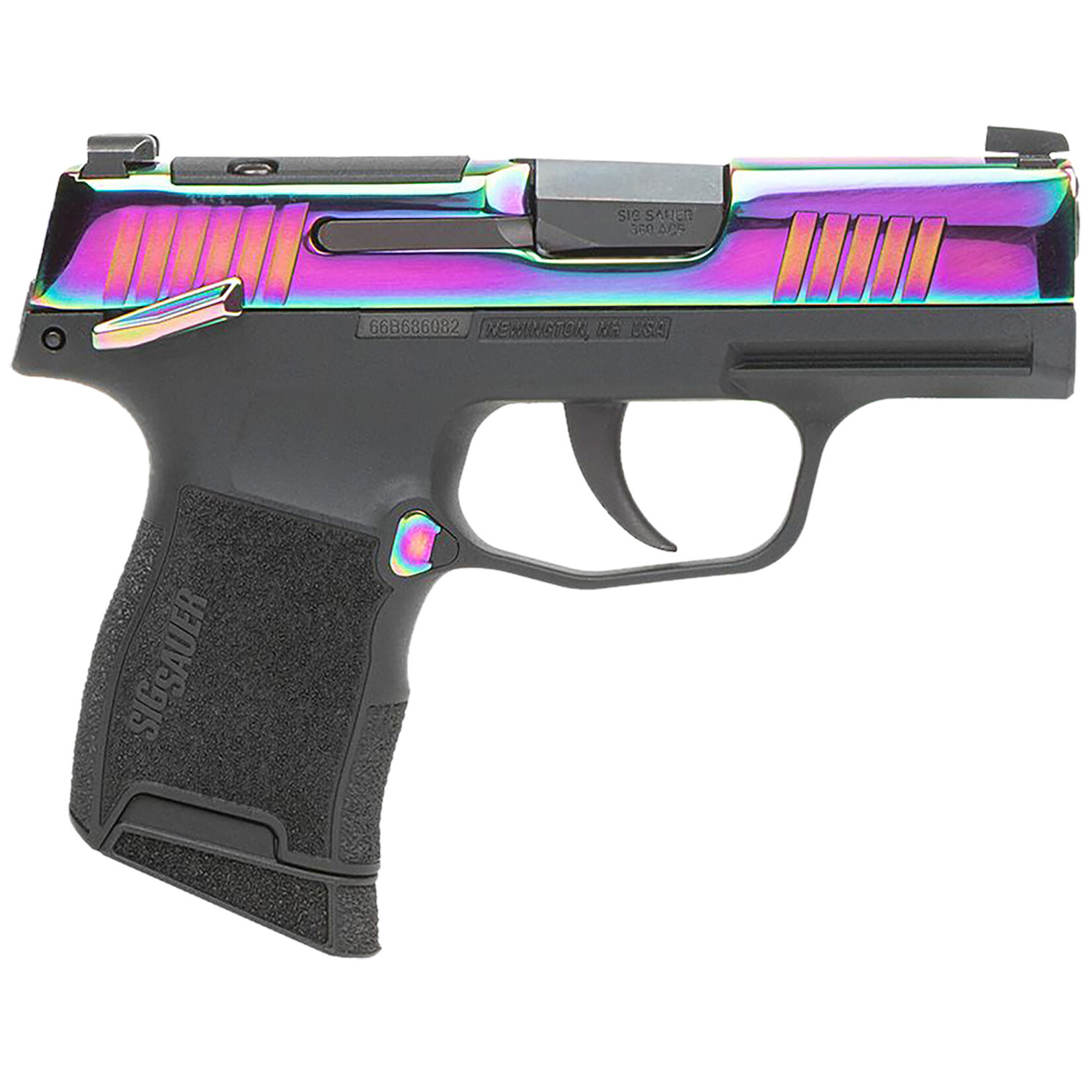 SIG SAUER Sig Sauer P365 Micro-Compact 380 ACP 10+1 3.10" Black Carbon Steel Barrel, Rainbow Titanium Optic Ready/Serrated Slide, Black Steel Frame w/Rainbow Accents, Black Polymer Grips