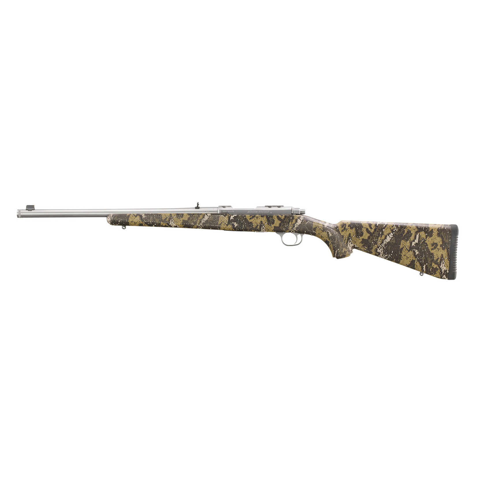 Ruger Ruger 77/357 357 Mag 5+1 18.50" Brushed Stainless Threaded Barrel, Brushed Stainless Integral Scope Mount, Fixed Desolve Bare Reduced Camo Synthetic Stock, Thread Protector