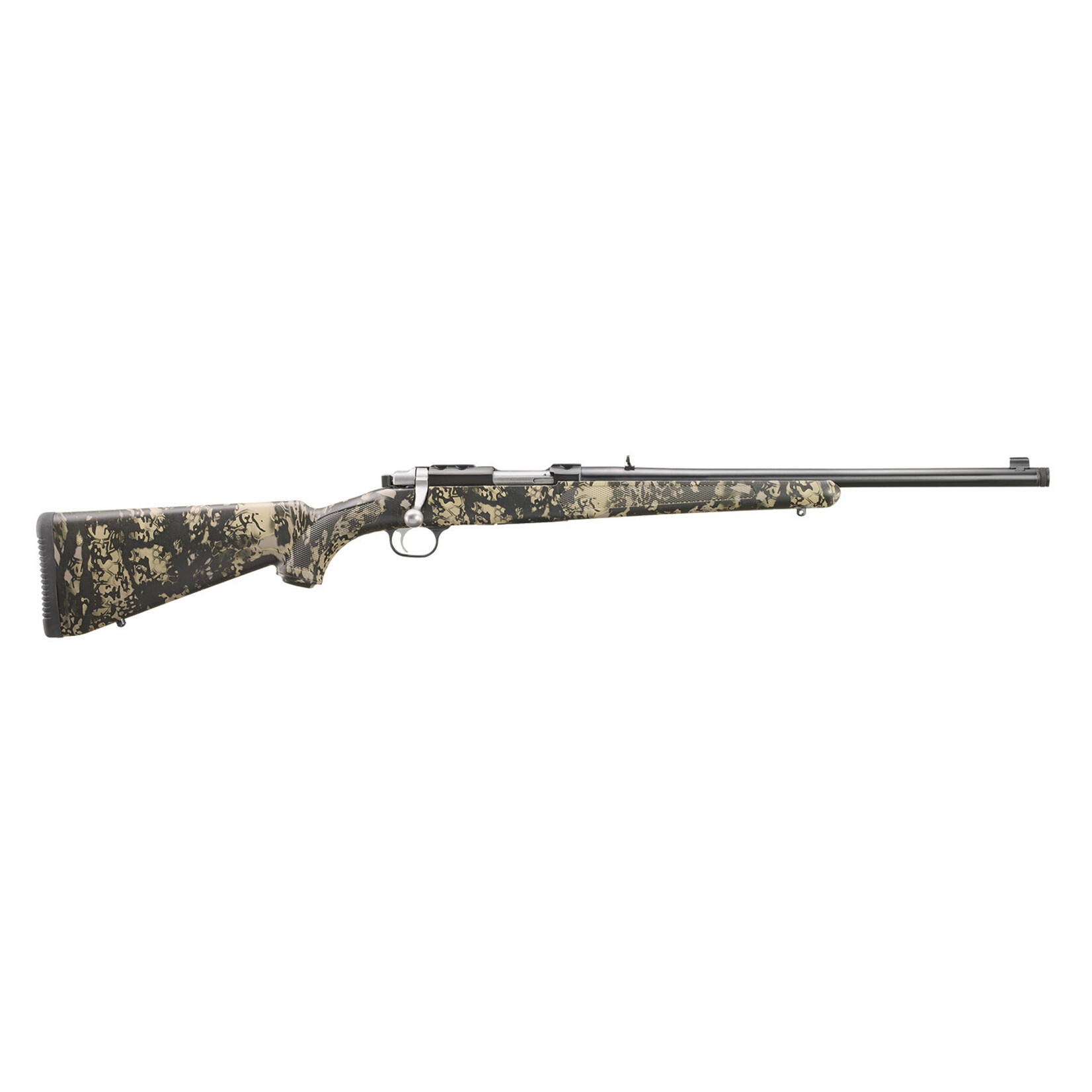 Ruger Ruger 77/357 357 Mag 5+1 18.50" Blued Threaded Barrel, Blued Integral Scope Mount Steel Receiver, Fixed Kryptek Obskura Nox Camo Synthetic Stock, Thread Protector