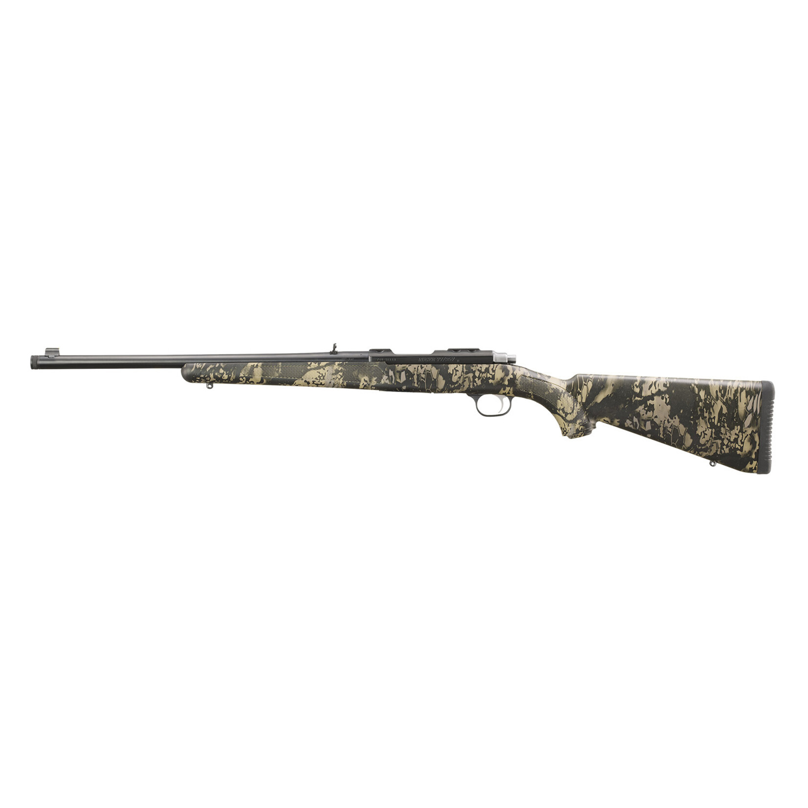 Ruger Ruger 77/357 357 Mag 5+1 18.50" Blued Threaded Barrel, Blued Integral Scope Mount Steel Receiver, Fixed Kryptek Obskura Nox Camo Synthetic Stock, Thread Protector