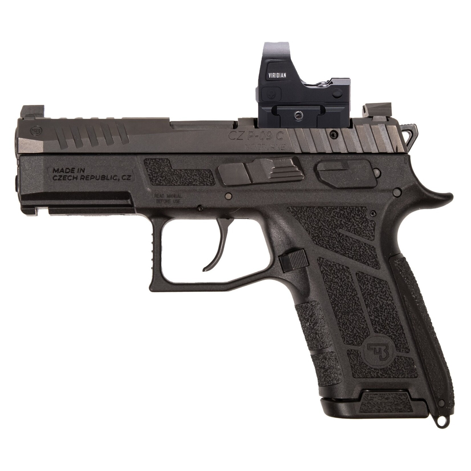 CZ CZ-USA P-09 C Nocturne Compact 9mm Luger 15+1 3.75" Black Steel Serrated w/Optic Slide, Black Polymer Frame w/Picatinny Rail, Interchangeable Backstrap Grip, Viridian RFX-15