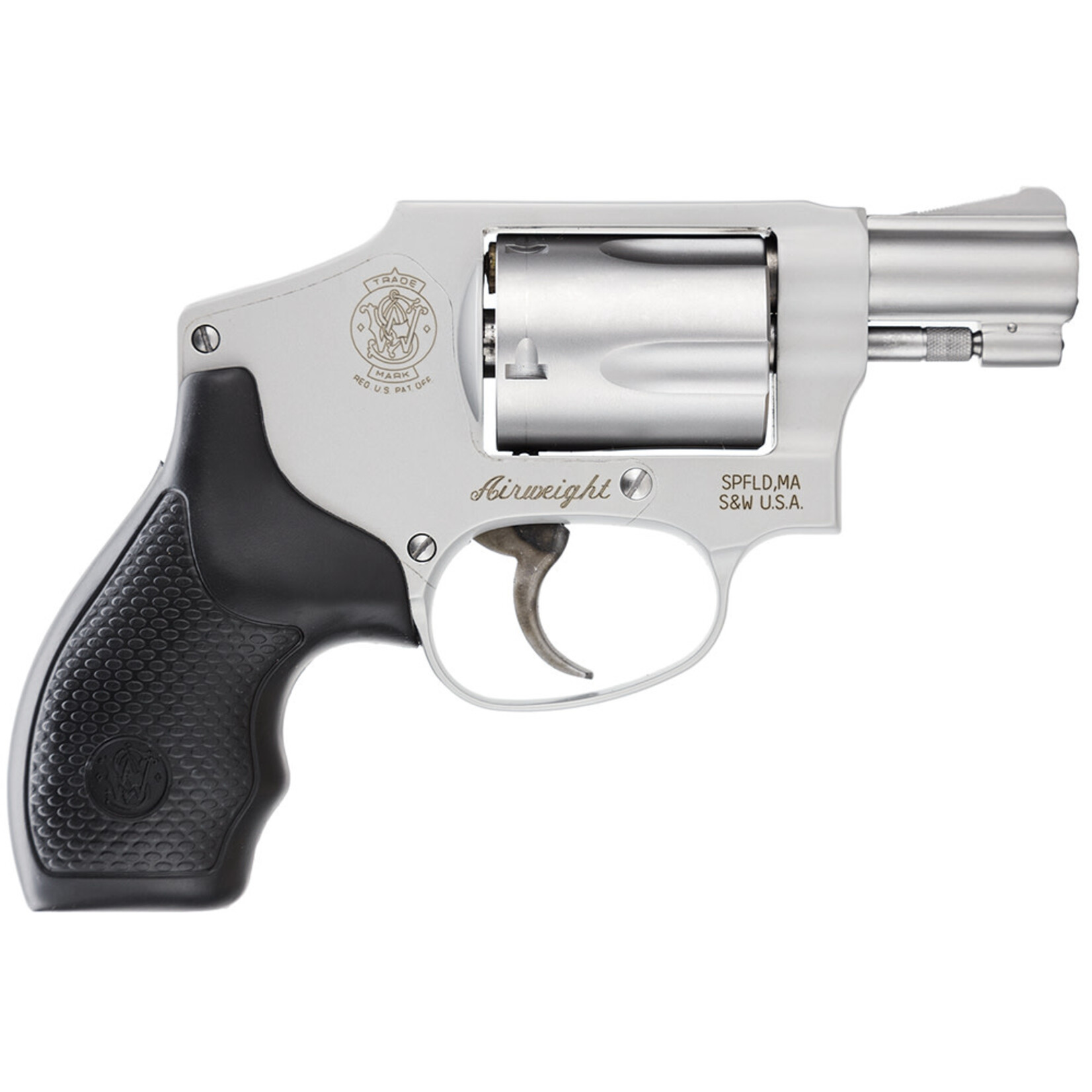 Smith & Wesson Smith & Wesson Model 642 Airweight J-Frame 38 Special +P 5 Shot 1.88" Stainless Steel Barrel, Stainless Cylinder, Stainless Aluminum Frame, Black Finger Grooved Grip, Concealed Hammer
