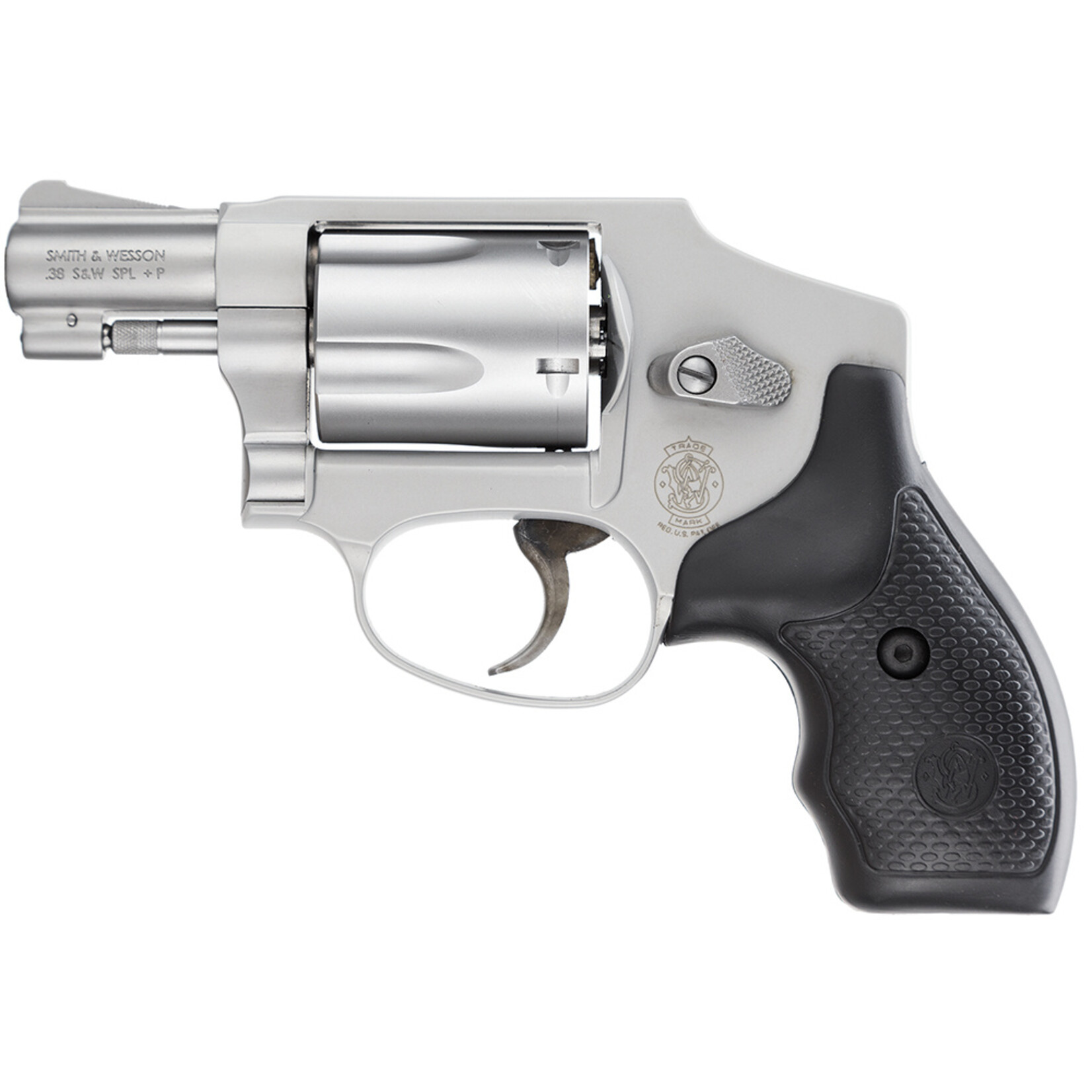 Smith & Wesson Smith & Wesson Model 642 Airweight J-Frame 38 Special +P 5 Shot 1.88" Stainless Steel Barrel, Stainless Cylinder, Stainless Aluminum Frame, Black Finger Grooved Grip, Concealed Hammer