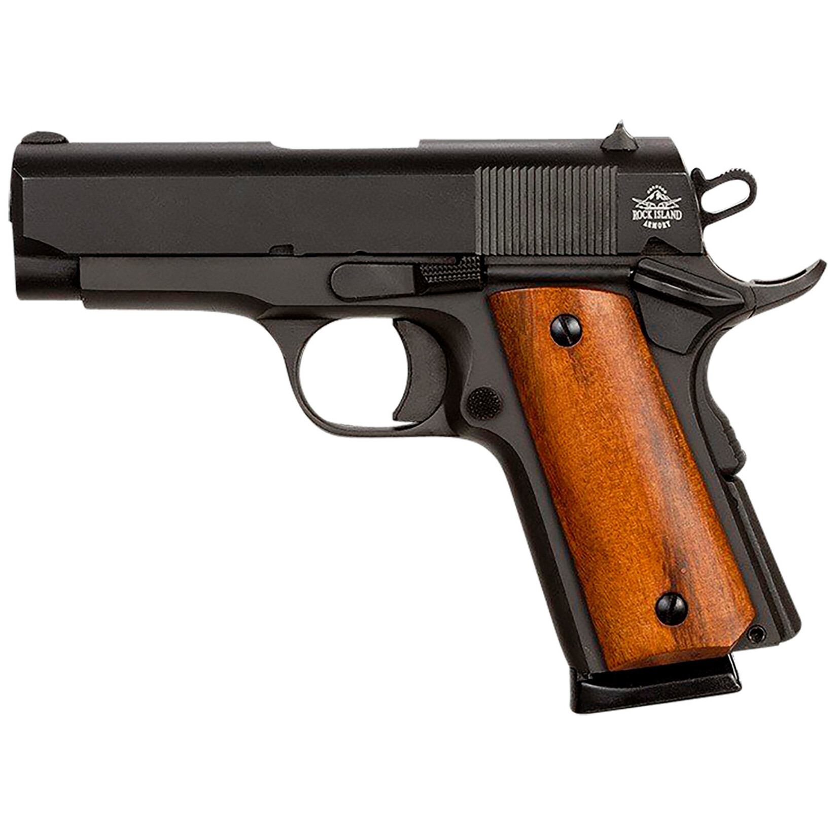 Rock Island Armory Rock Island GI Standard CS *CA Compliant 45 ACP 7+1 3.50" Stainless Bull Barrel, Black Parkerized Serrated Steel Slide, Black Parkerized Steel Frame w/Beavertail, Wood Grip, Right Hand