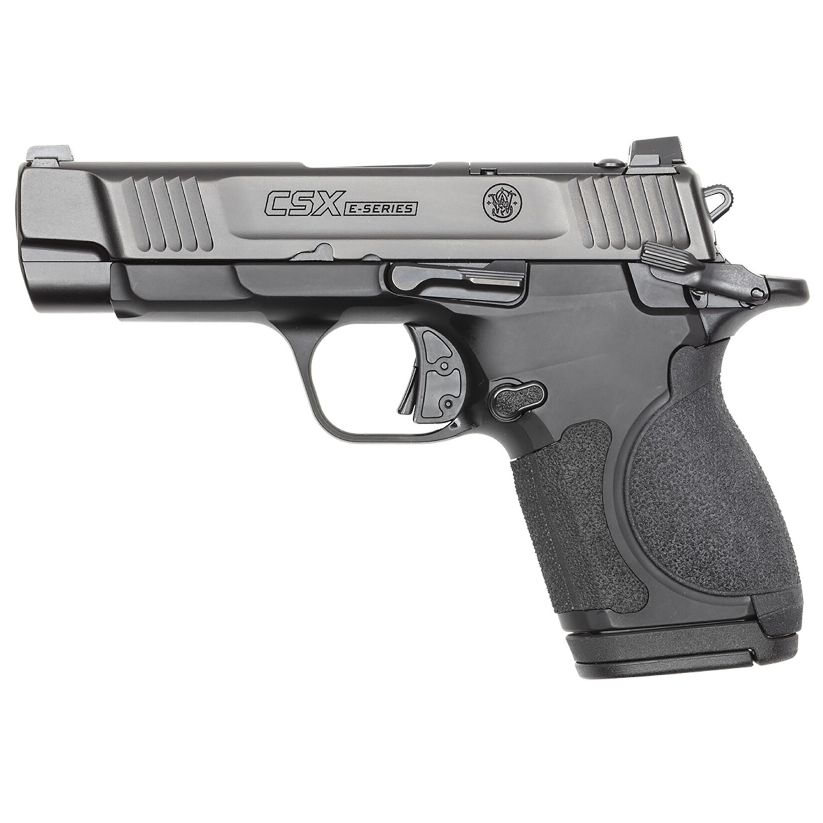 Smith & Wesson Smith & Wesson CSX E-Series Micro-Compact Frame 9mm Luger 17+1 3.60" Black Armornite Stainless Steel Barrel, Black Armornite Optic Ready/Serrated Stainless Steel Slide, Matte Black Aluminum Frame w/Beavertail, Interchangeable Backstrap Grip