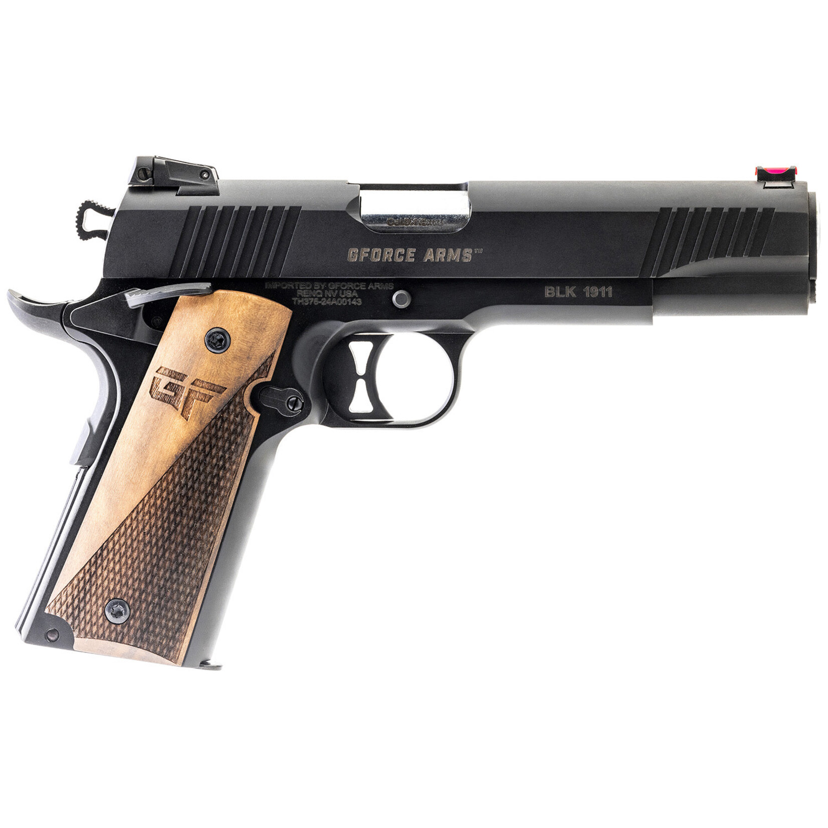 GFORCE ARMS Gforce Arms Chronicle 1911 9mm Luger 9+1 5" Stainless Steel Barrel, Black Serrated Steel Slide, Black Cerakote Aluminum Frame, Turkish Walnut Grip