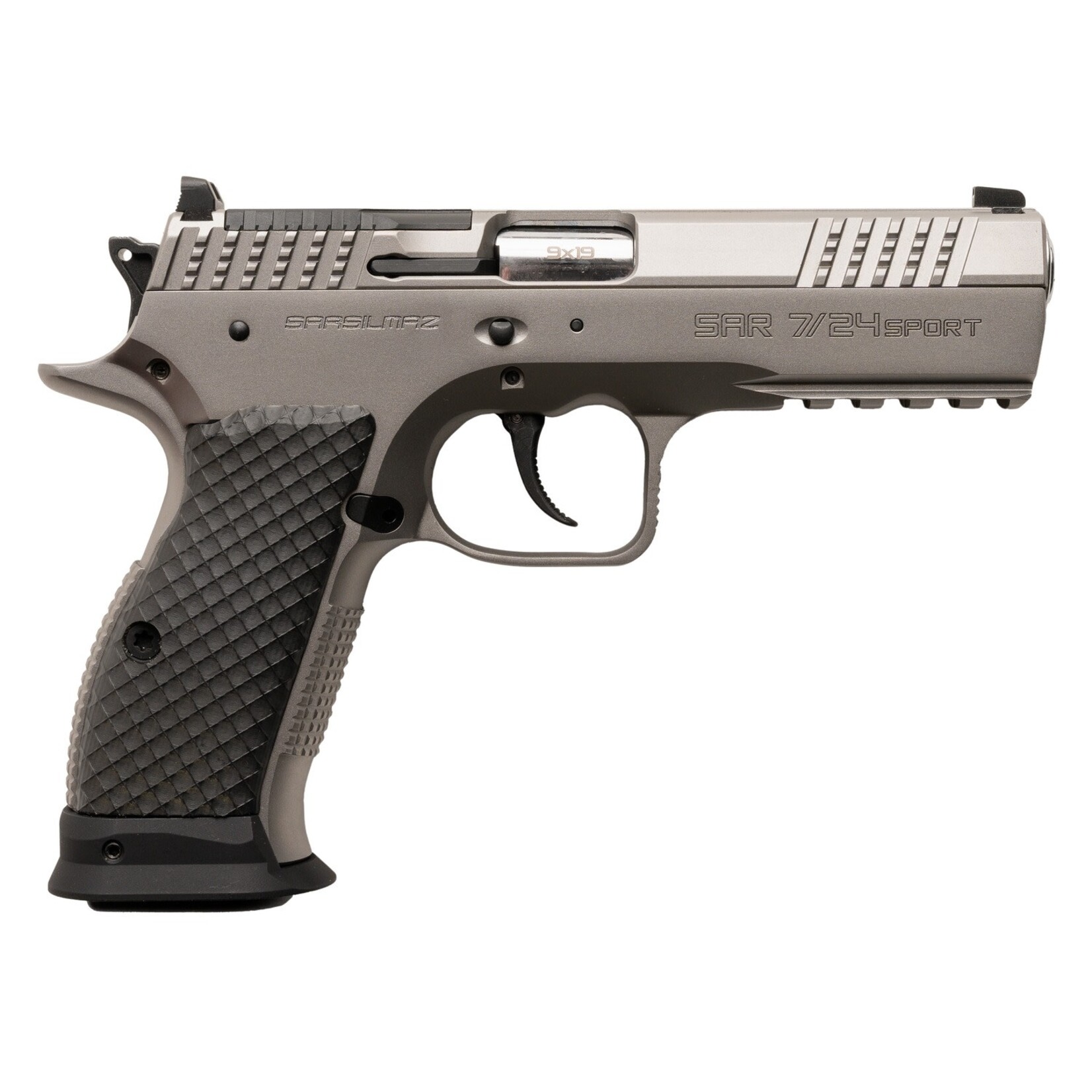 SAR USA Sarsilmaz 7/24 9mm Luger 17+1 4.40" Stainless Barrel, Matte Stainless Steel Optic Cut/Serrated Slide, Matte Stainless Steel Frame w/Beavertail & Picatinny Rail, Black Polymer Grip