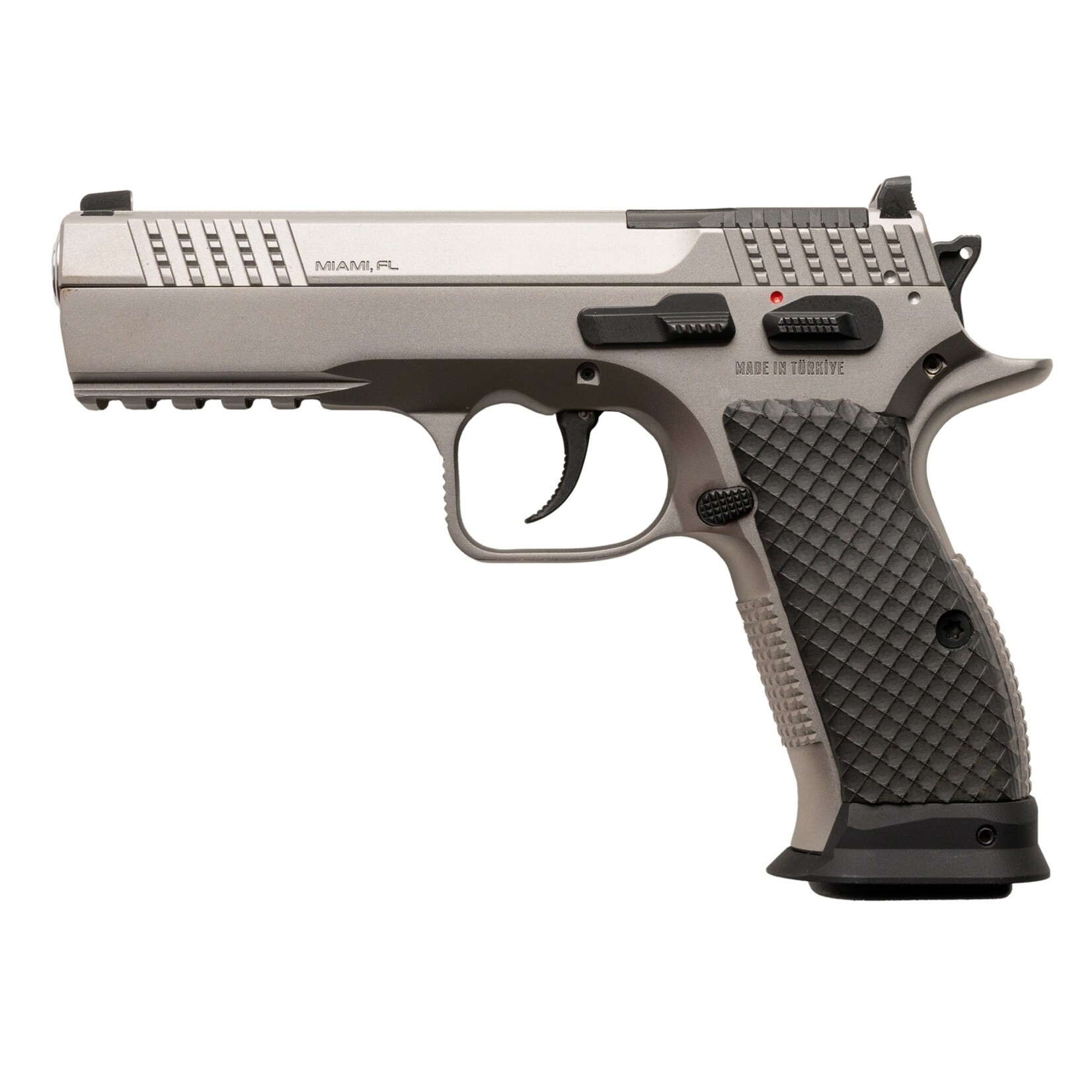 SAR USA Sarsilmaz 7/24 9mm Luger 17+1 4.40" Stainless Barrel, Matte Stainless Steel Optic Cut/Serrated Slide, Matte Stainless Steel Frame w/Beavertail & Picatinny Rail, Black Polymer Grip