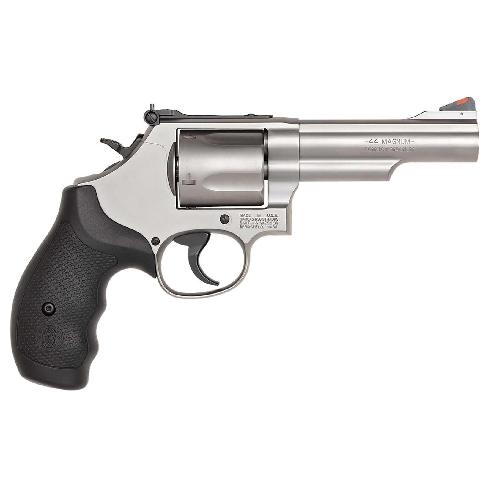 Smith & Wesson Smith & Wesson  Model 69 *CA Compliant L-Frame 44 S&W Spl/44 Rem Mag 5 Shot 4.25" Matte Stainless Steel Barrel, Matte Stainless Cylinder, Matte Stainless Stainless Steel Frame, Black Finger Grooved Grip, Internal Lock Safety, Exposed Hammer