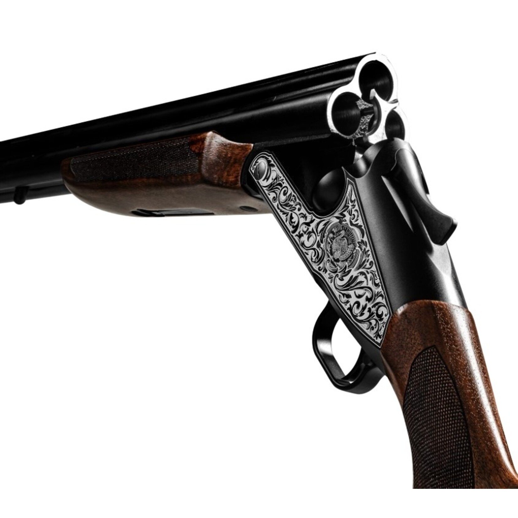 ATI ATI 3B 12 Gauge 3.50" 3 18" Black Three Barrel Vent Rib, Black Engraved Receiver, Fixed Wood Stock