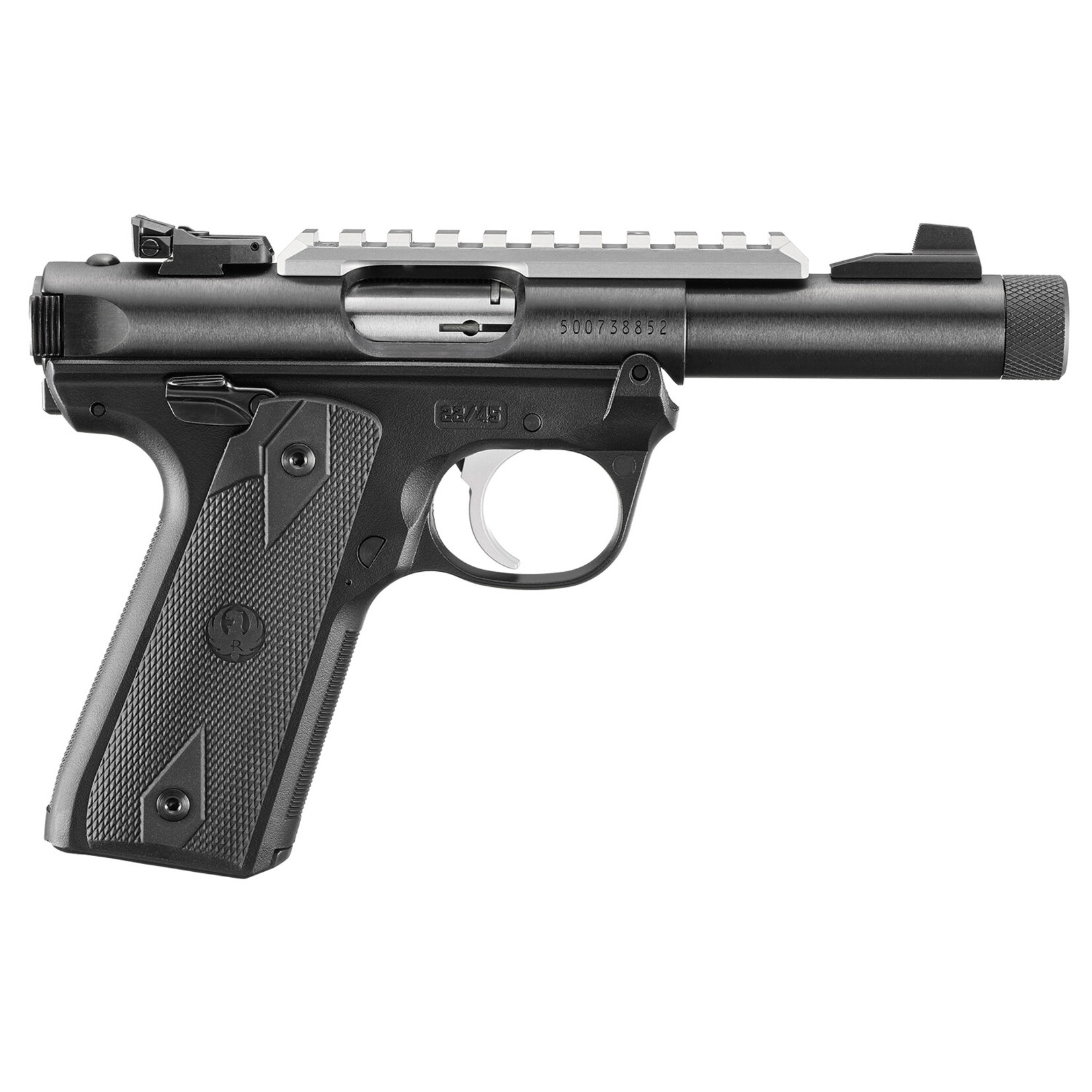 Ruger Ruger Mark IV 22/45 22 LR 10+1 4.40" Steel Threaded Bull Barrel, Blued Picatinny Rail Receiver, Blued Polymer Frame, Black Checkered Polymer Grip