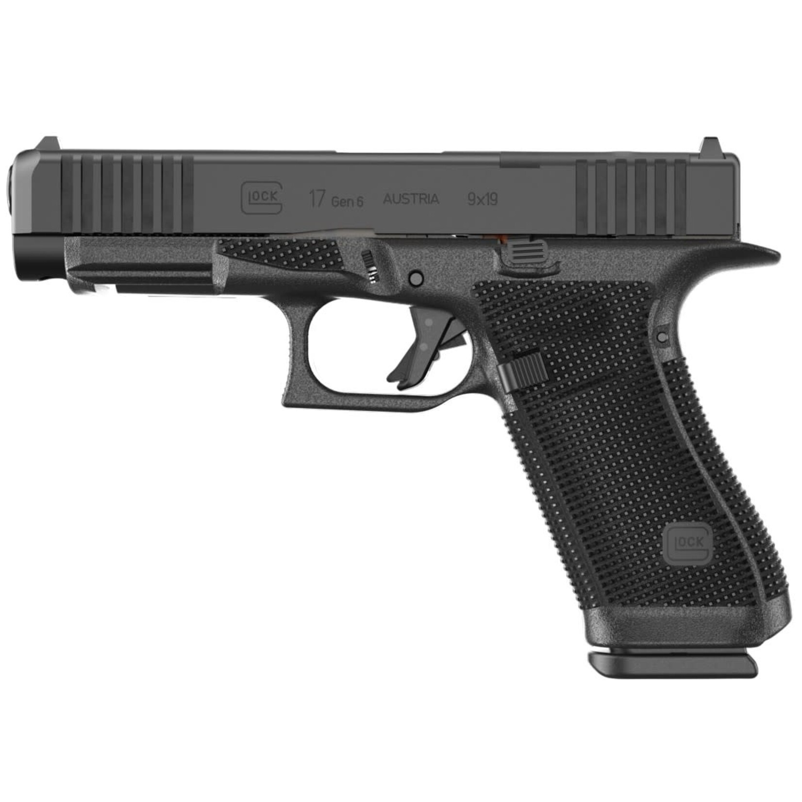 GLOCK Glock G17 Gen6 Full Size 9mm Luger 17+1 4.49" Black GMB Barrel, Black nDLC Steel Optic Ready/Serrated Slide, Black Polymer Frame w/Accessory Rail, Interchangeable Backstrap Grip, Ambidextrous
