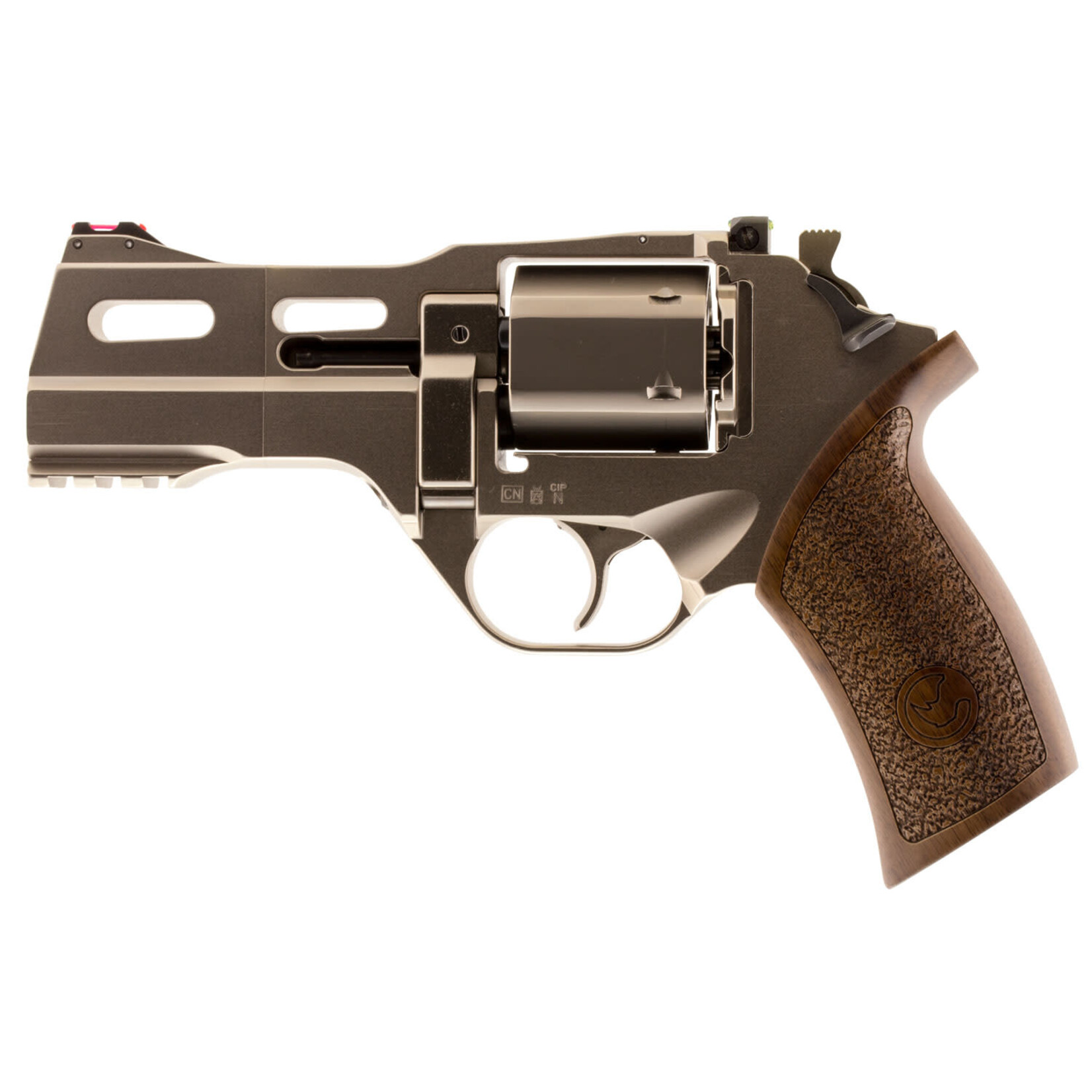 Chiappa Chiappa Firearms Rhino 40DS Small Frame 357 Mag 6 Shot, 4" Nickel-Plated Steel Vent Rib Barrel & Cylinder, Nickel-Plated Aluminum Frame, Walnut Grip, Concealed Hammer