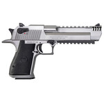 Magnum Research Magnum Research Desert Eagle Mark XIX 50 AE 7+1, 6" Stainless Stainless Steel w/Muzzle Brake & Picatinny Rail Barrel, Serrated Stainless Steel Slide & Frame w/Beavertail & Picatinny Rail, Black Rubber Grip, Ambidextrous Safety, Right Hand