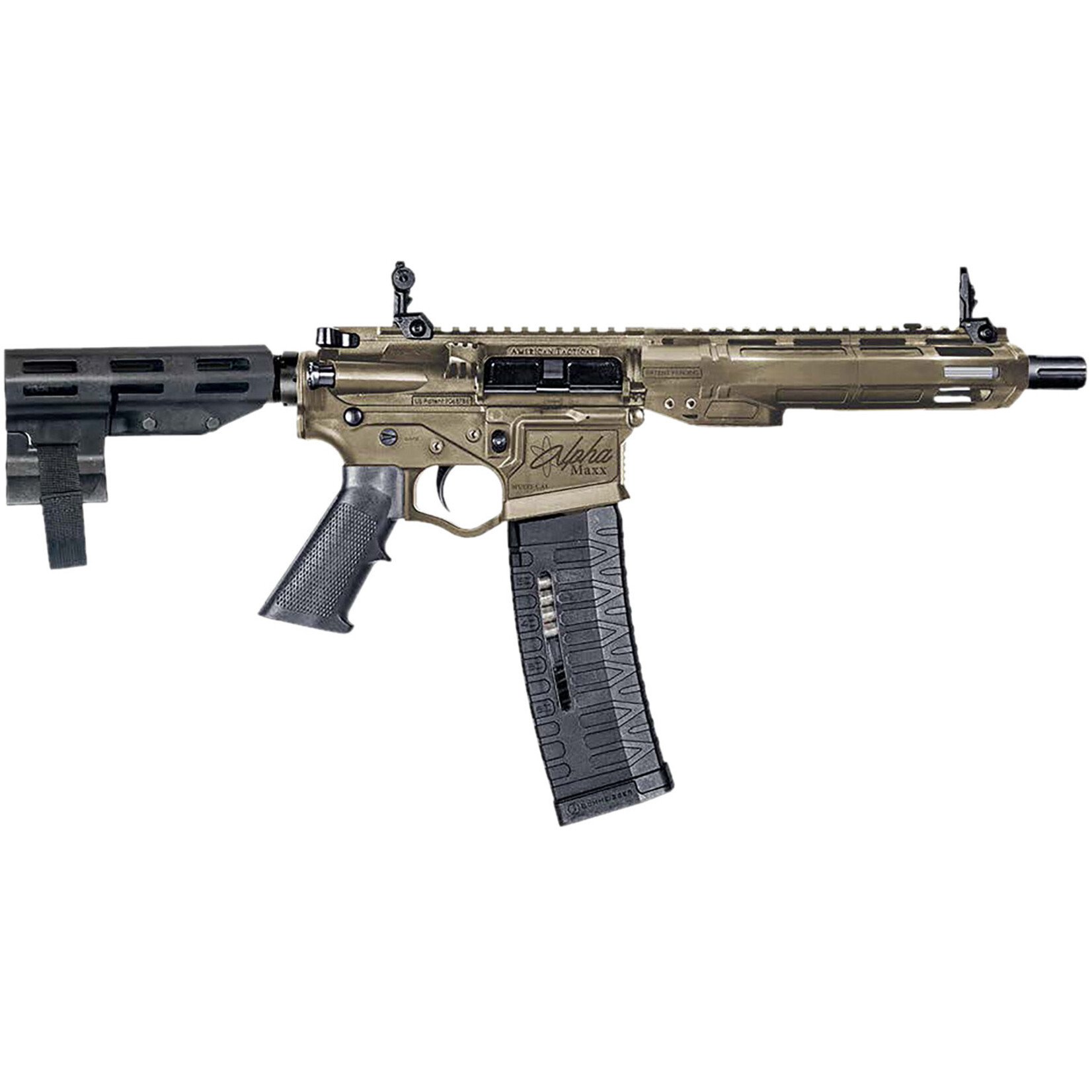 AMERICAN TACTICAL ATI Alpha Maxx 5.56x45mm 60+1 7.50" Black Threaded Barrel, Flat Dark Earth Receiver w/Picatinny Rail, M-LOK Handguard, Black Rear Brace & Polymer Grip