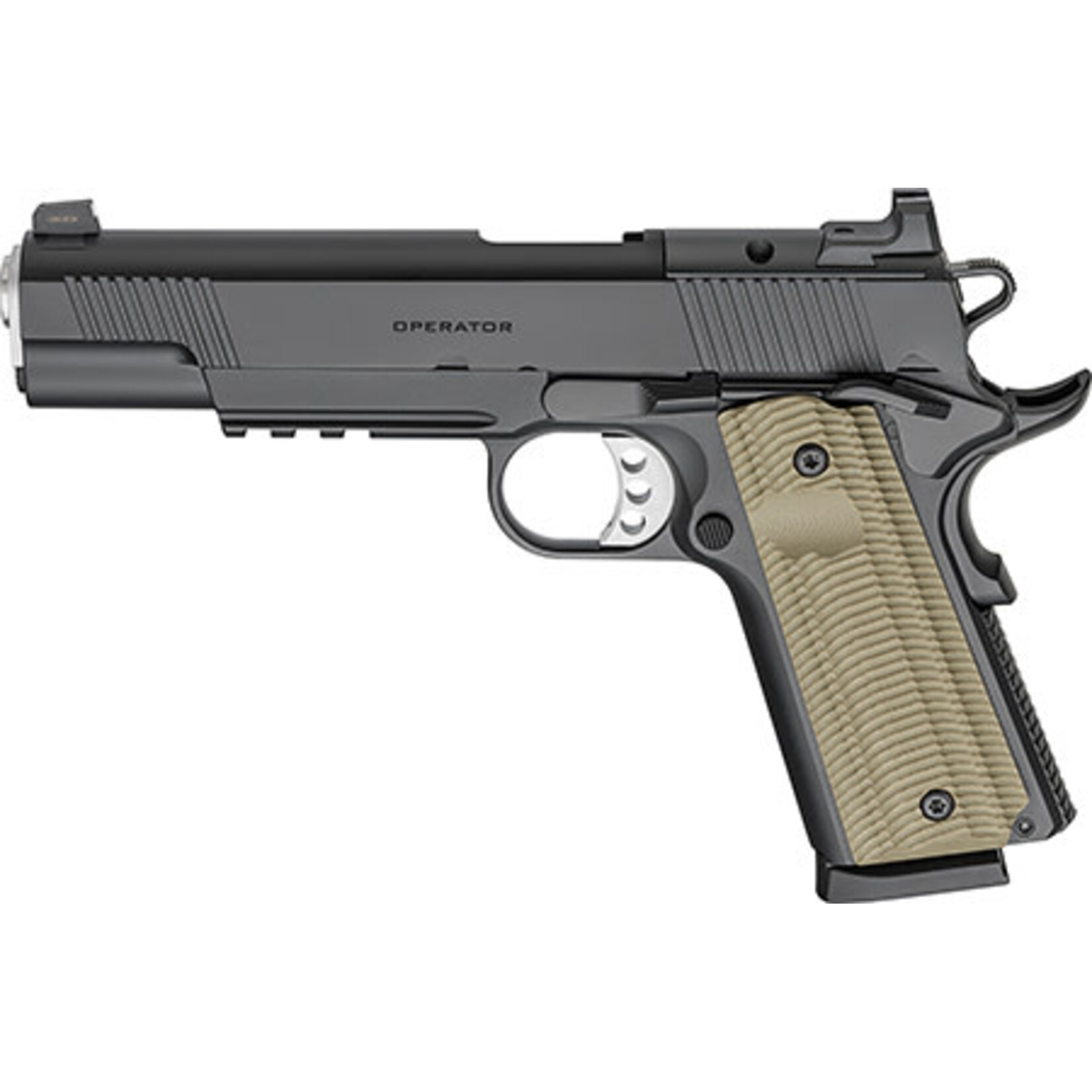 Springfield Armory Springfield Armory 1911 Operator AOS 45 ACP 8+1 5" Stainless Match Grade Barrel, Black Cerakote Optic Ready/Serrated Carbon Steel Slide, Black Cerakote Steel Frame w/Beavertail & Picatinny Rail, VZ G10 Grip
